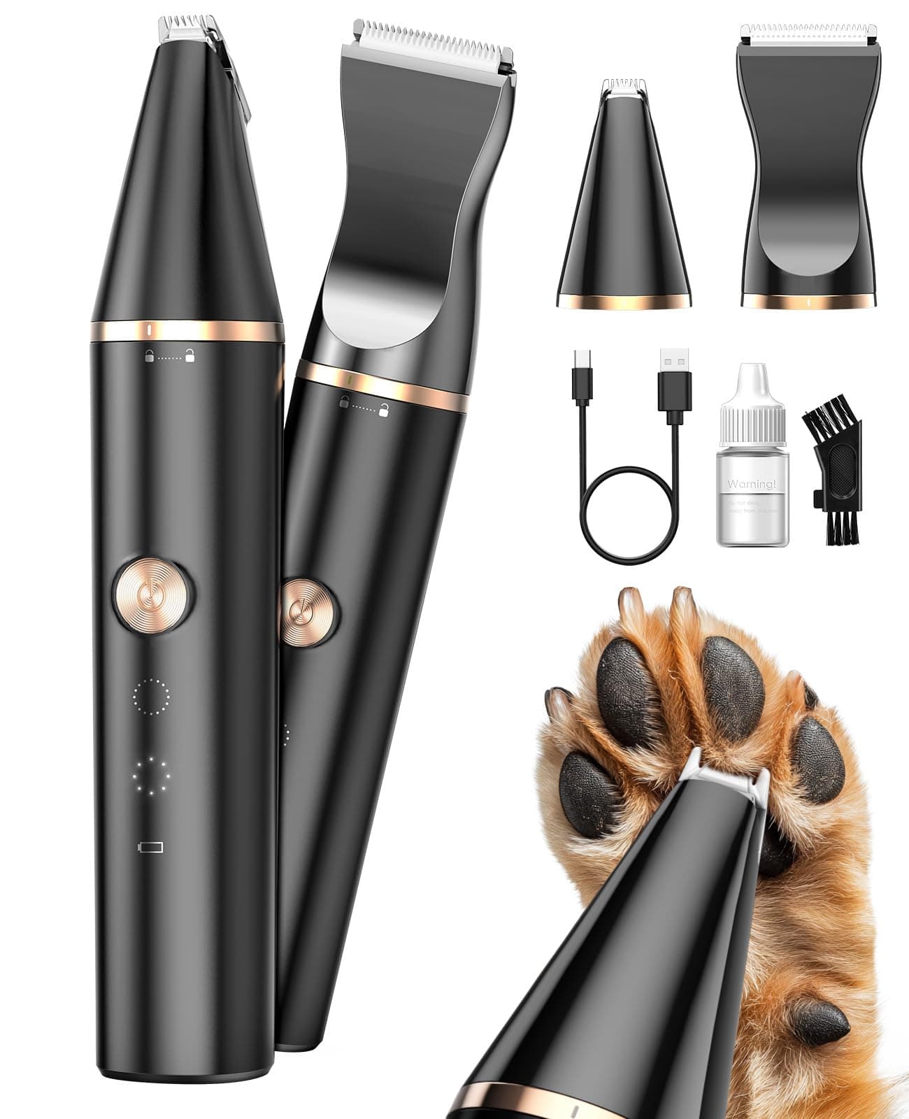 2 Speed Cat Clippers with Double Blades, Rechargeable Cordless Small Cat Paw Trimmer, Low Noise for Trimming Dog's Hair Around Paws, Eyes, Ears, Face, Rump (Black)
