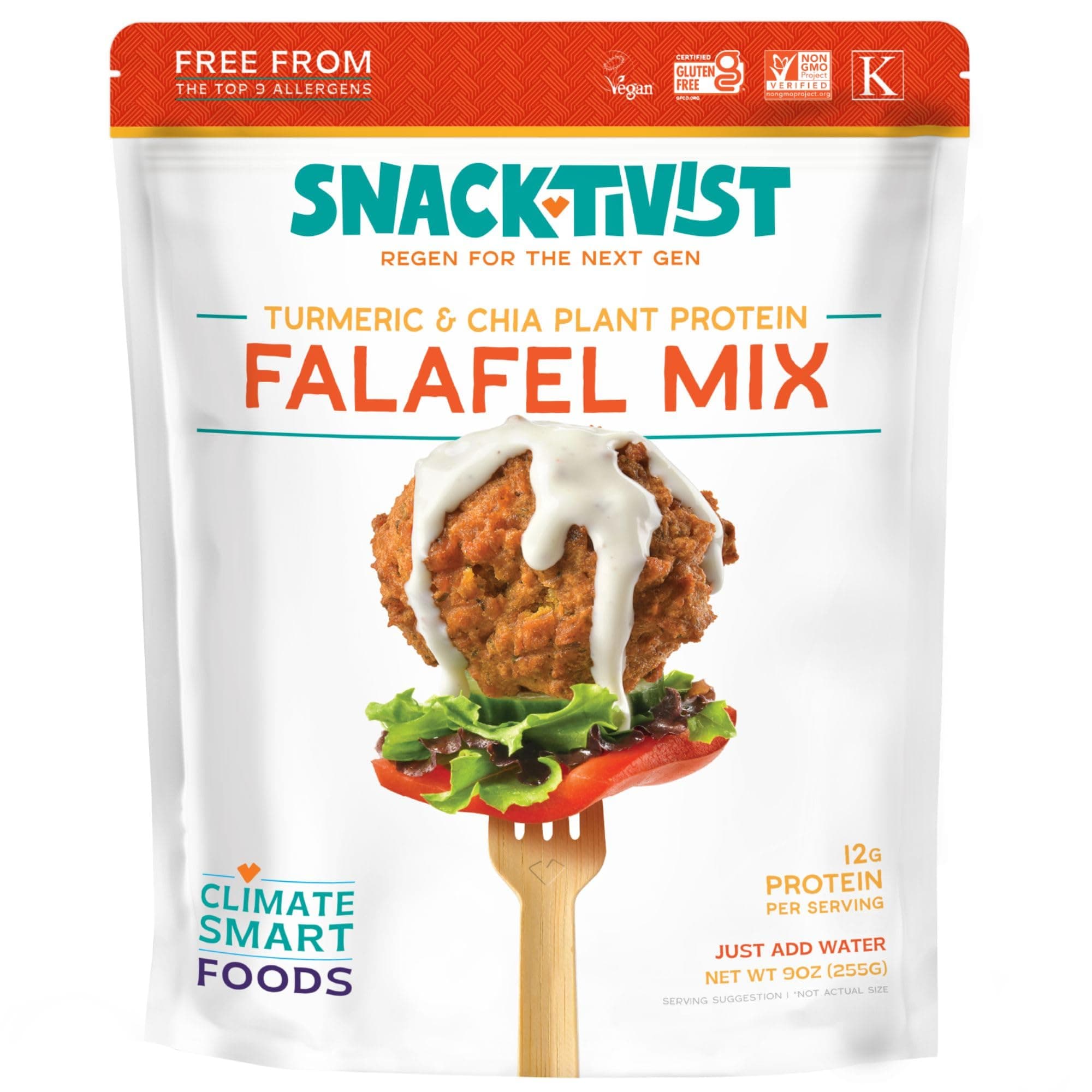 Snacktivist Foods - Turmeric Chia Falafel Mix, Gluten-Free, Egg-Free, Dairy-Free, Non-GMO, Vegan, Vegetarian, High in Protein, Bread Crumb Breading Alternative, 9 Ounce