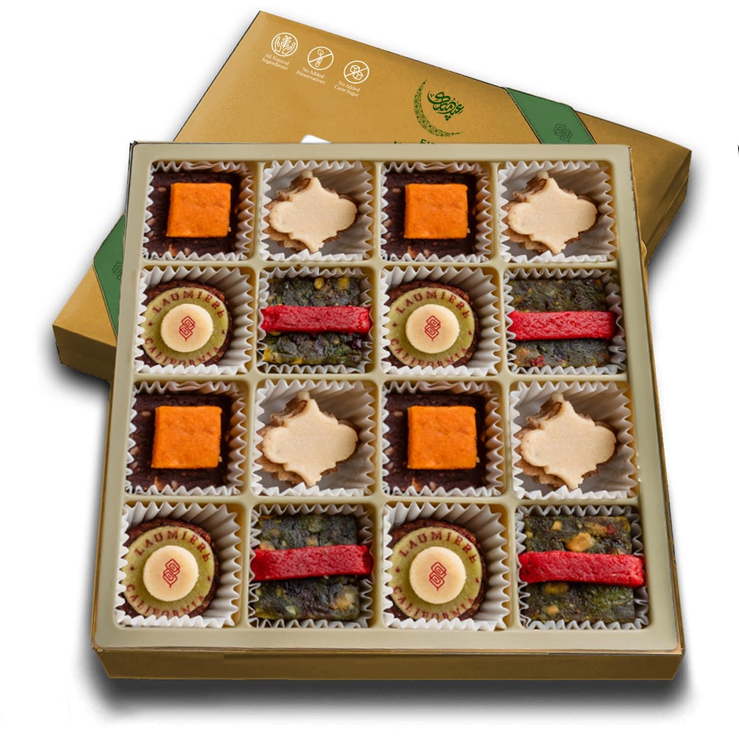 Laumiere Gourmet Fruits - Noor Eid Al Adha Collection - Square - Dried Fruits and Nuts Basket - Box - Hamper - Certified Halal - Festive Celebrations - No Added Cane Sugar - Healthy - Natural