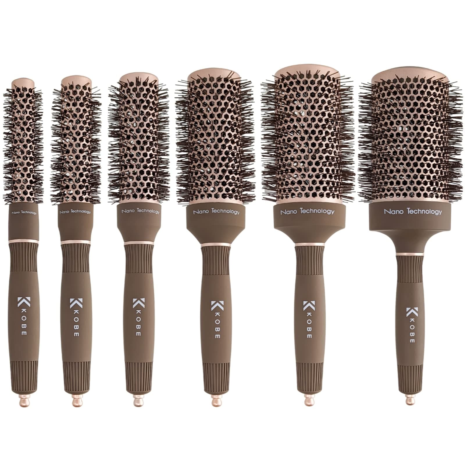 – Kobe Professional Heat-Retaining Ceramic & Ionic Round Hair Brush for Blow Drying -With Nanotechnology-Barrel Brush Set of 6 Blow Dry Hair Brush,Curling Brush - For Styling, Straightening & Detangling