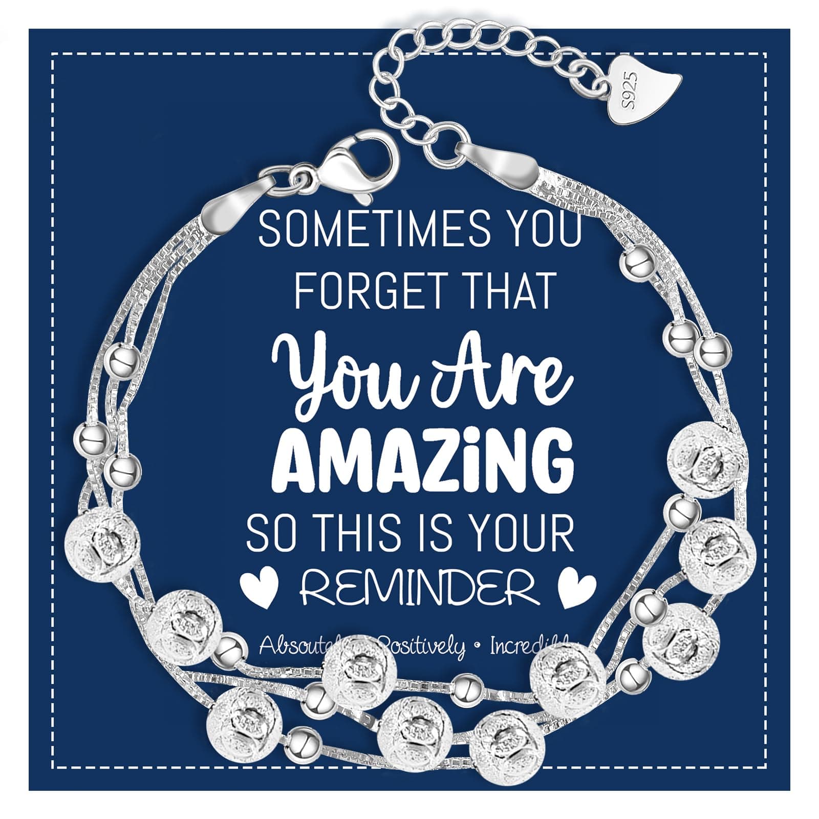 QianSiLi 925 Sterling Silver Charm Bracelet for Women Adjustable Beaded Layered Bracelets Silver Jewelry Gift for Women Teen