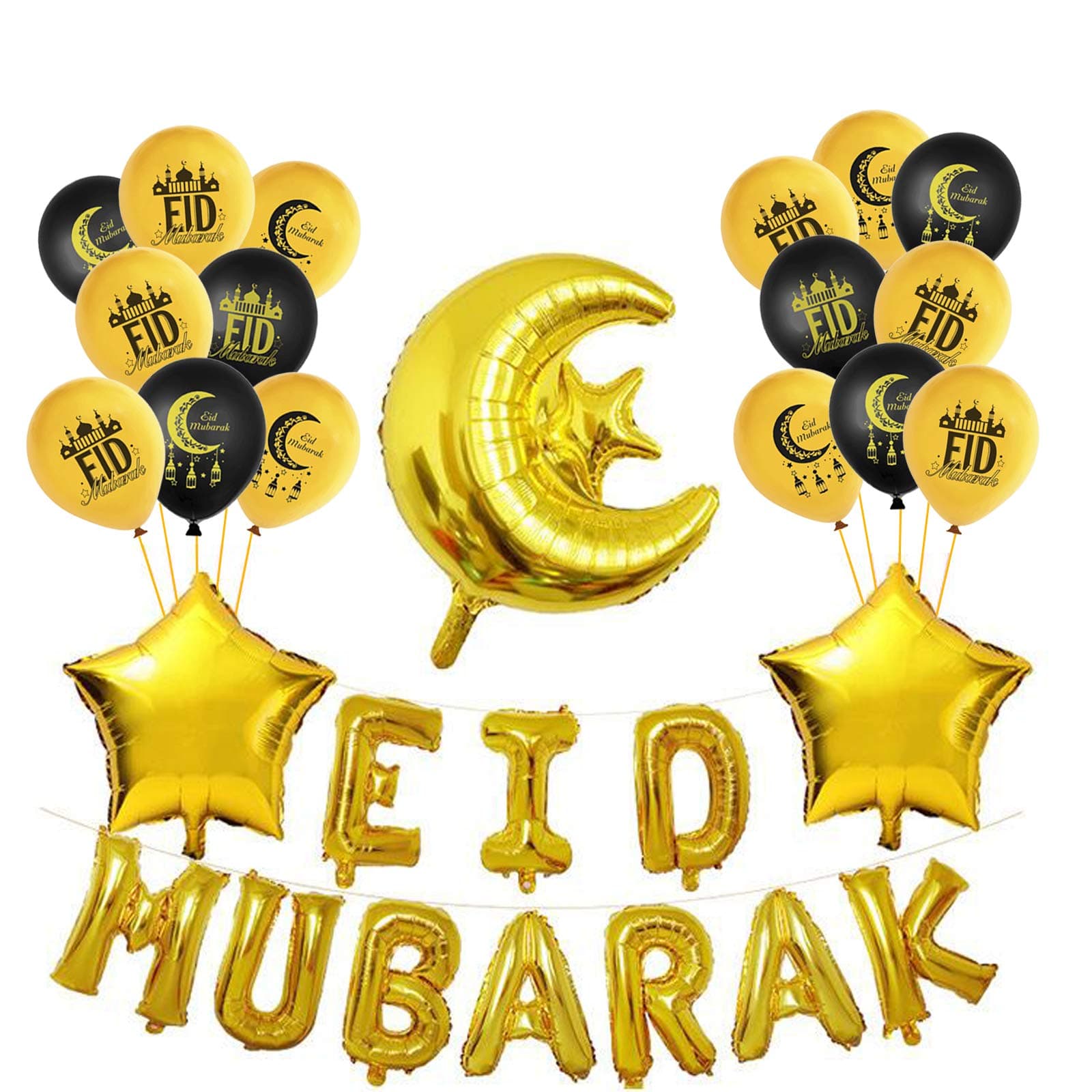Eid Mubarak Latex Balloons +16 Inch Eid Mubarak Foil Balloons Ramadan Mubarak Party Supplies for Eid Al Fitr & Eid Al Adha Festival Decoration Supplies（set of 37）
