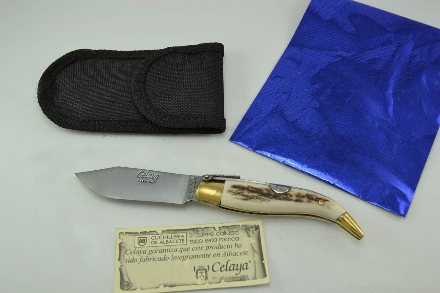 Classic Albacete Pastora Knife Brass handle Deer Antler N00