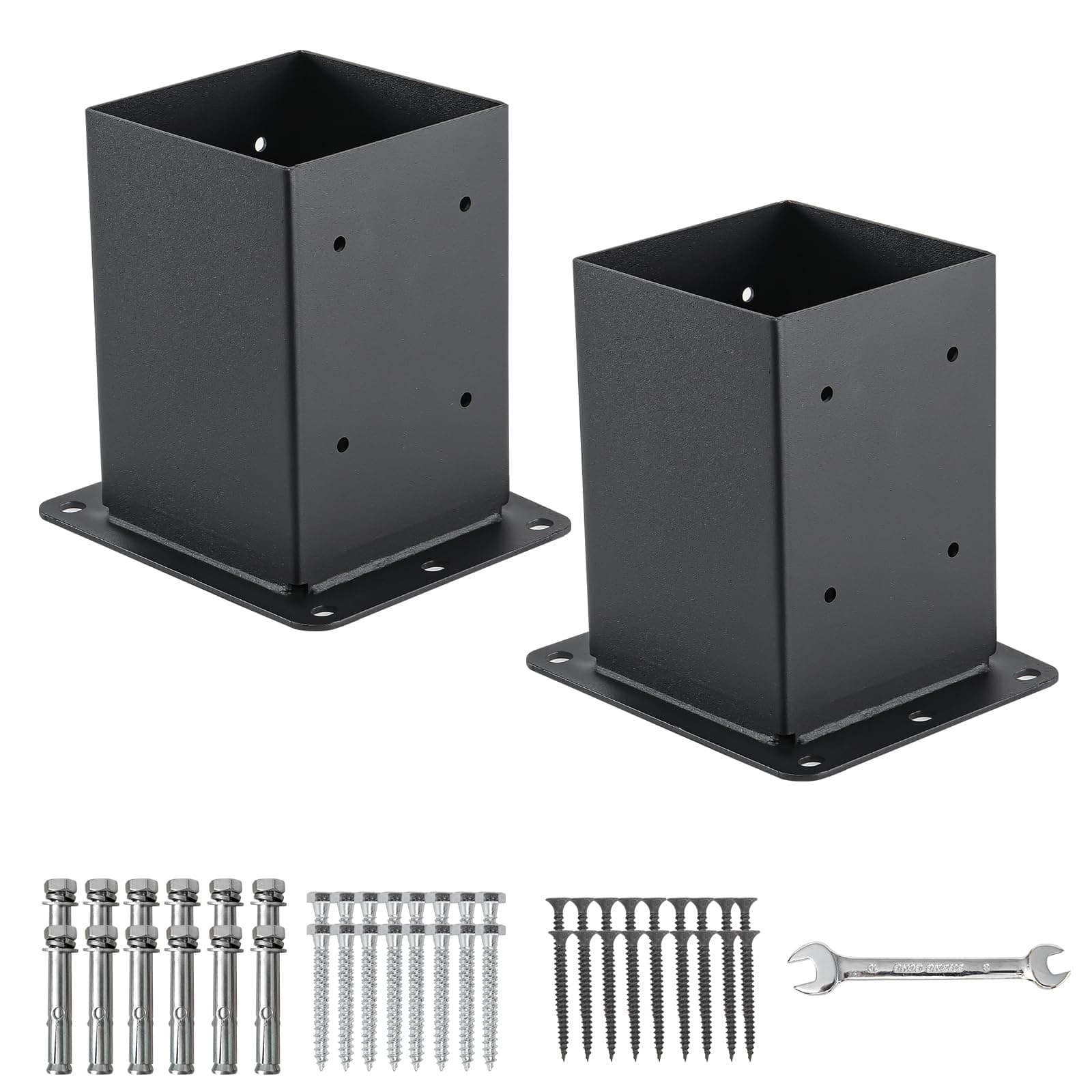 4x4 Post Base 2 Pcs, (Inner Size 3.6x3.6) Post Anchors, 13GA Thick Solid Steel & Black Powder Coated,Deck Post Brackets Support Deck Base Plate Pergola Brackets Fence Kit Mailbox Mount
