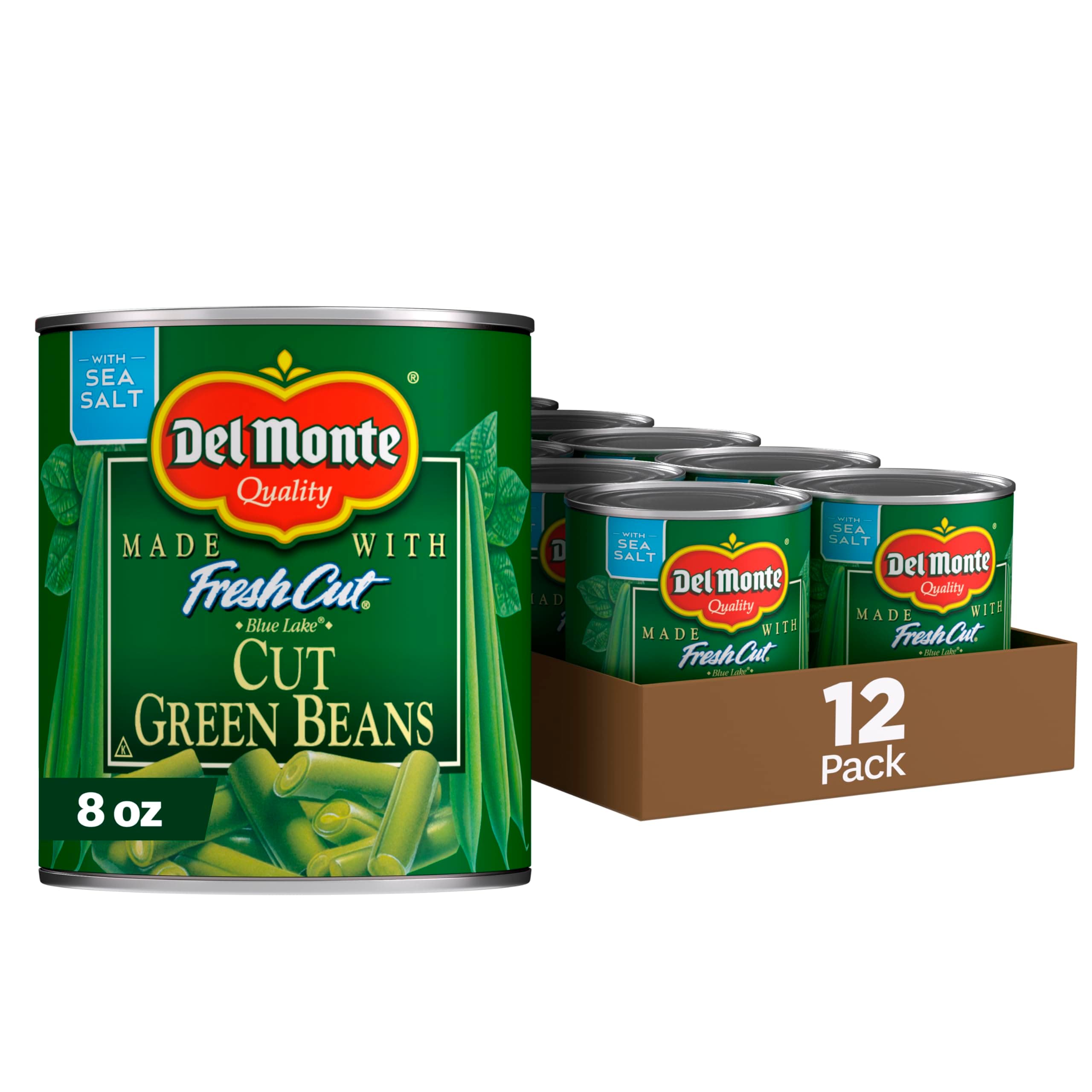 DEL MONTE BLUE LAKE Cut Green Beans, Canned Vegetables, 12 Pack, 8 oz Can