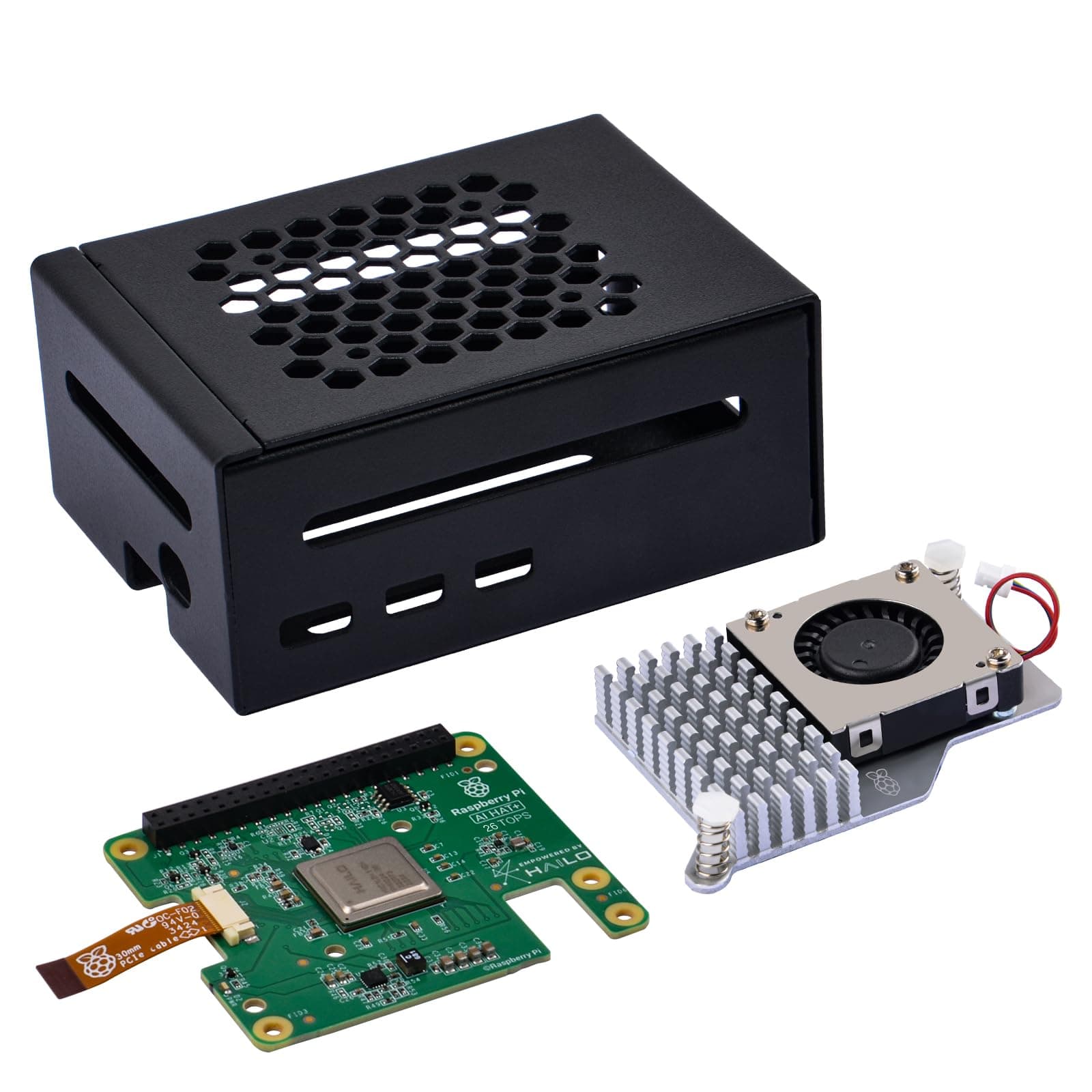 GeeekPi AI HAT+ Build-in Hailo AI Accelerator with Metal Case & Active Cooler for Raspberry Pi 5 (26 Tops)