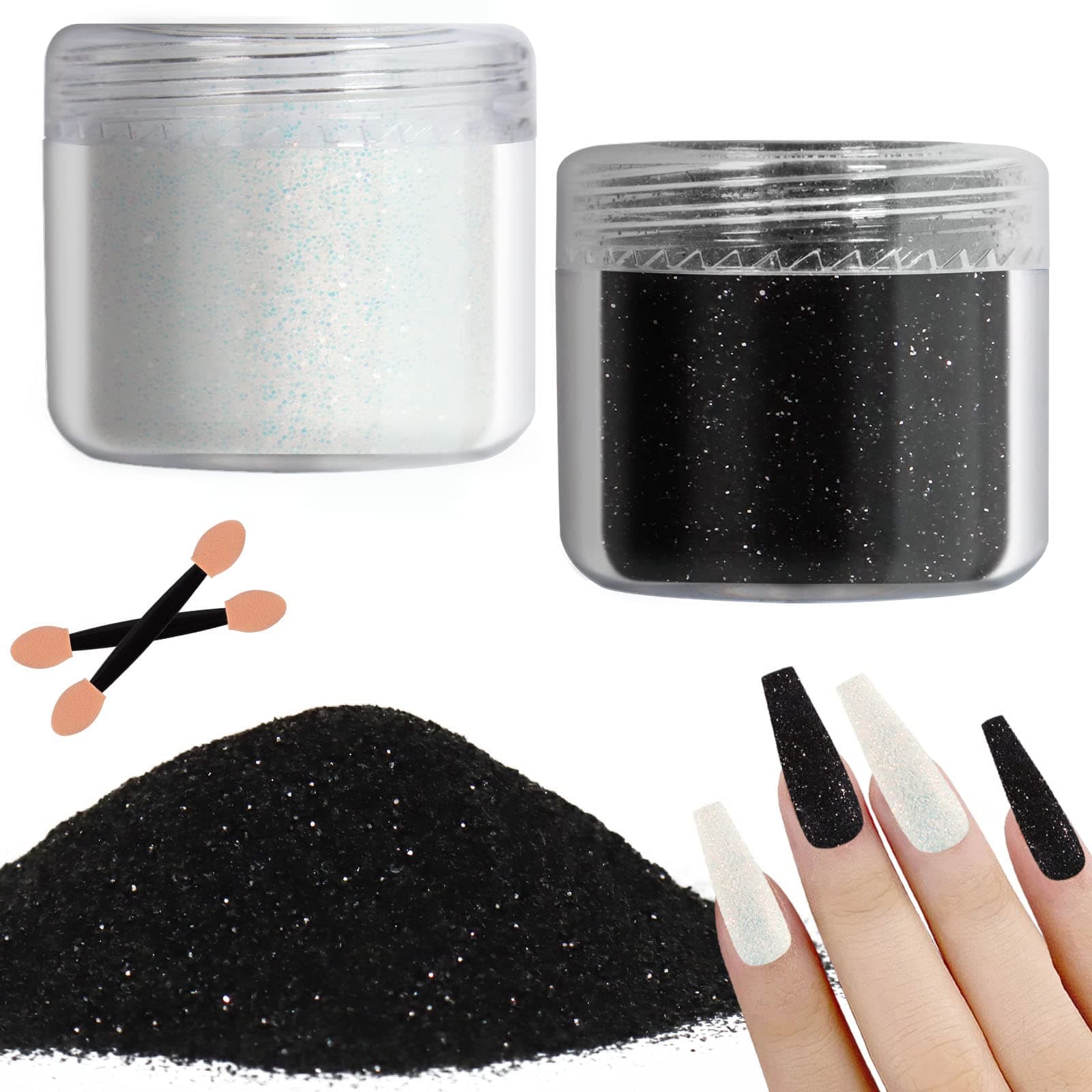 Allstarry 2 Colors Nail Glitter Dust - White Black Sand Powder Shining Sugar Effect Glitter Candy Coat Cosmetic Festival DIY Nail Art Decoration Crafts for Manicure