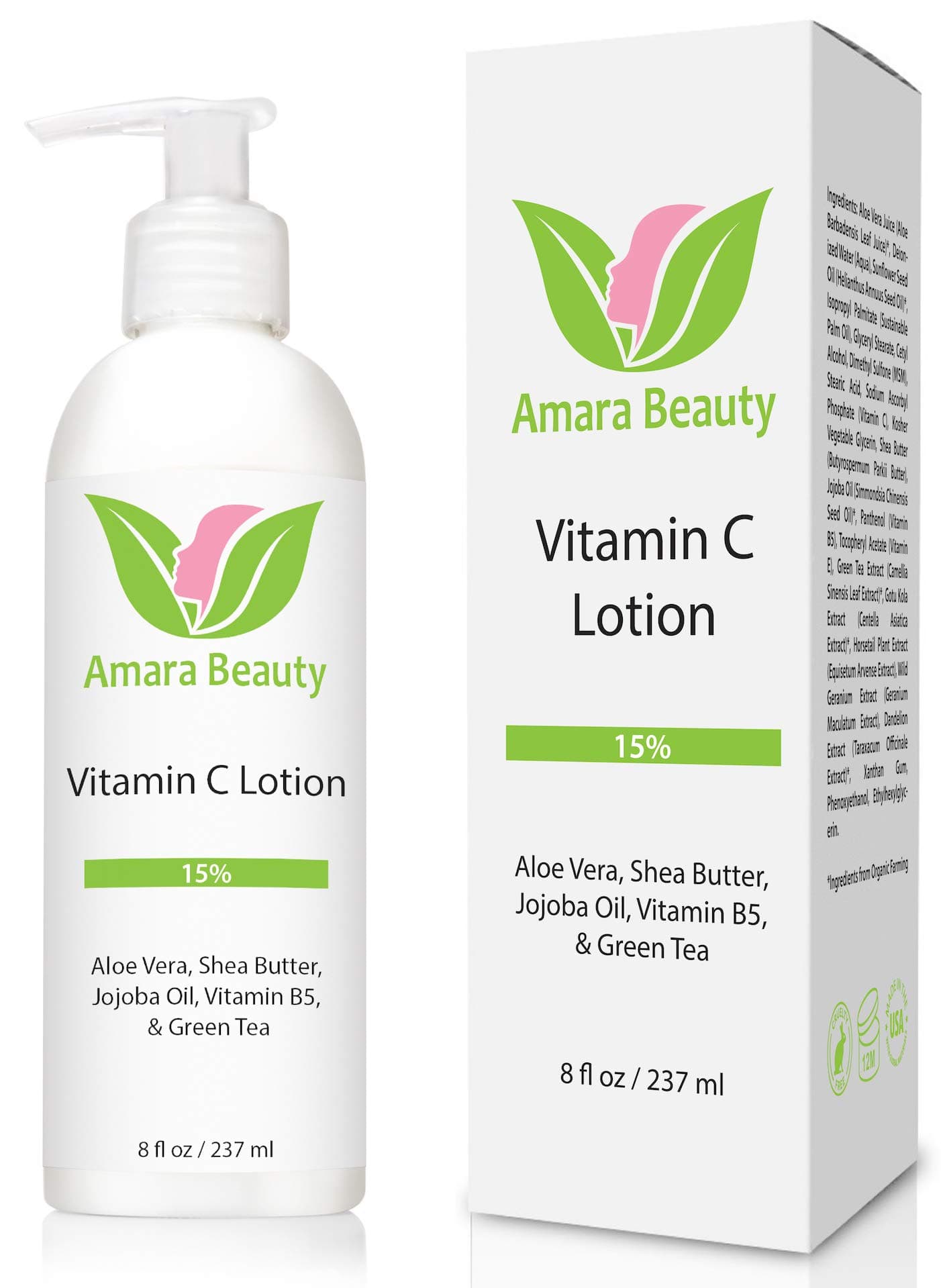 Amara Beauty Organics Vitamin C Face & Body lotion 15%-With Shea Butter & Jojoba oil-8 oz