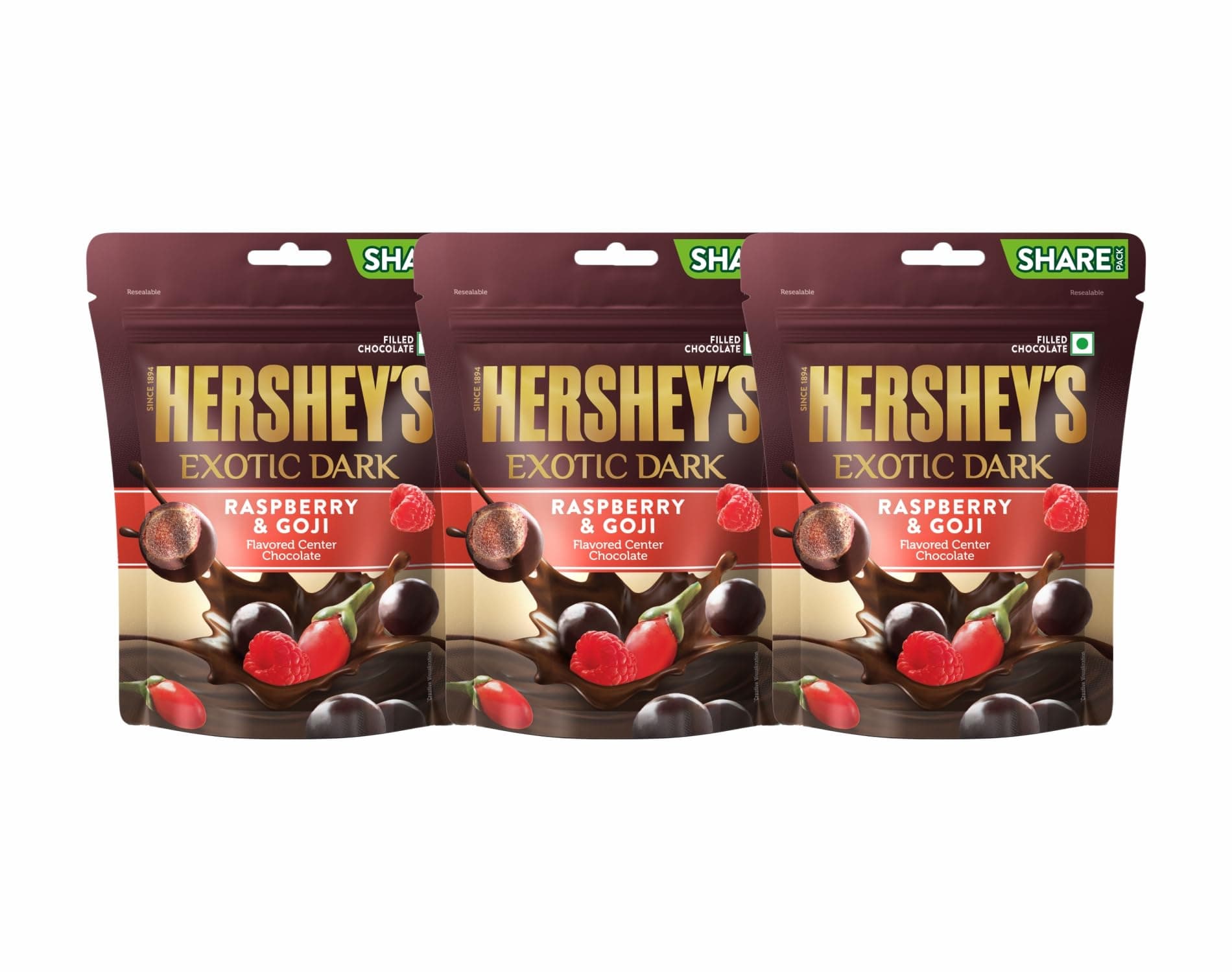 HERSHEY'S Exotic Dark Raspberry & Goji Flavor|Exotic Dark Cocoa Rich Chocolates 100Gram - Pack Of 3