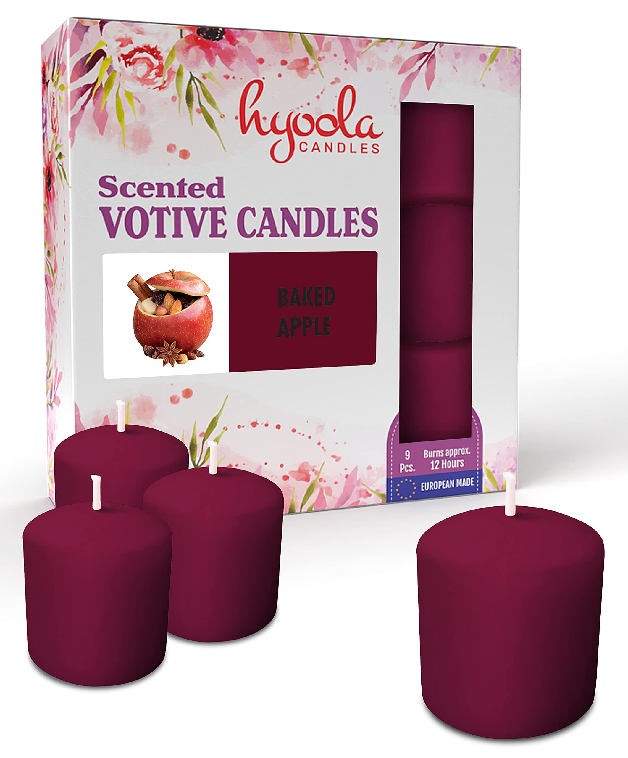 HYOOLA Scented Votive Candles - Baked Apple Votive Candles -12 Hour Burn Time - 9 Pack - European Made
