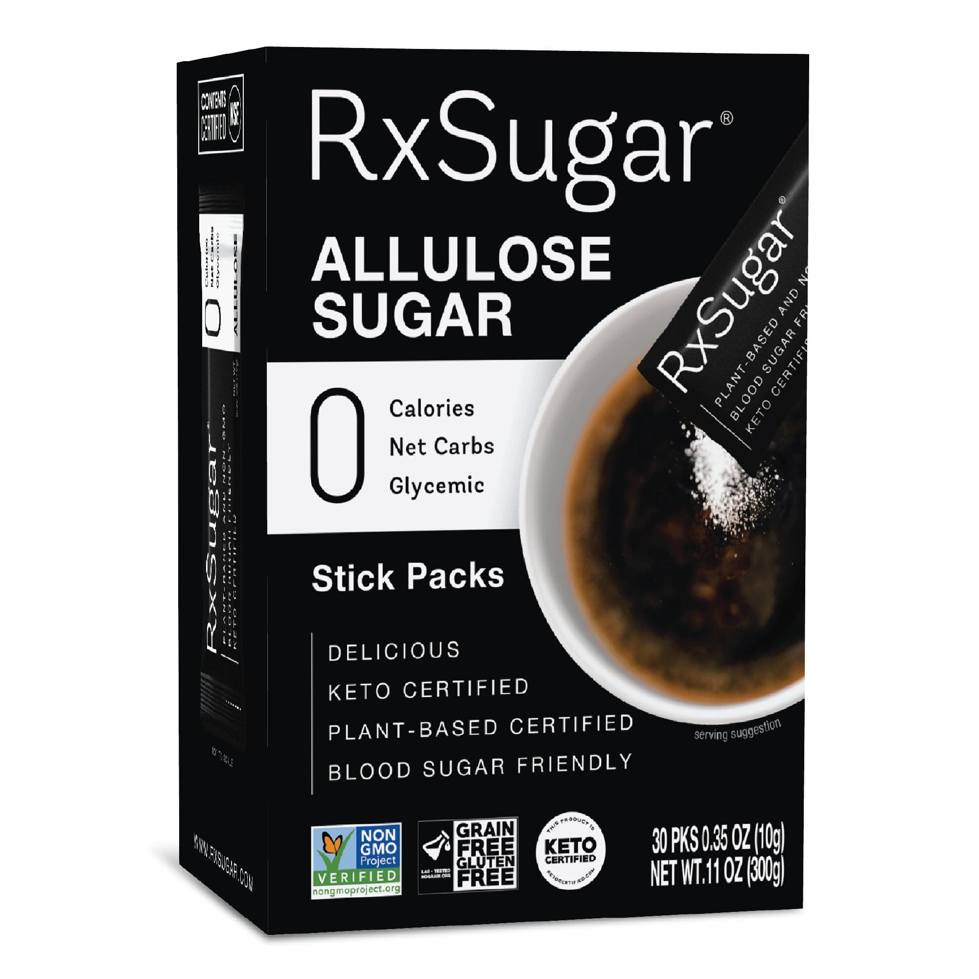 RxSugar 30 Count Stick Packs 2-Pack | Diabetes-Safe Natural Sugar | Keto Certified | Non-GMO Project Verified | Gluten-Free Certified