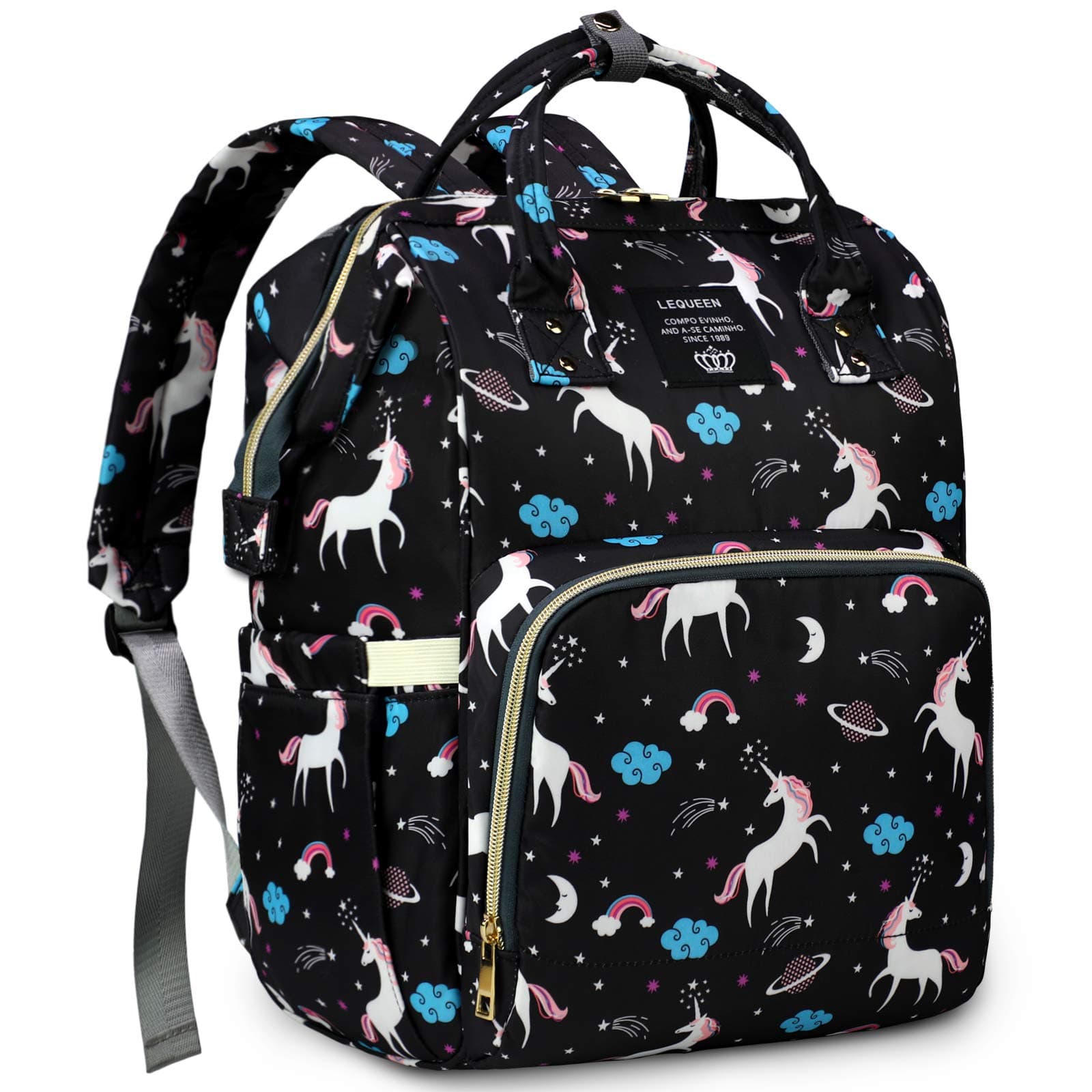 MIGER Diaper Bag Backpack Baby Girl Boy Diaper Bag Cute Maternity Nappy Diaper Backpack Waterproof Unicorn Diaper Bags with Large Capacity Bottle insulation for Mom Dad (Black)