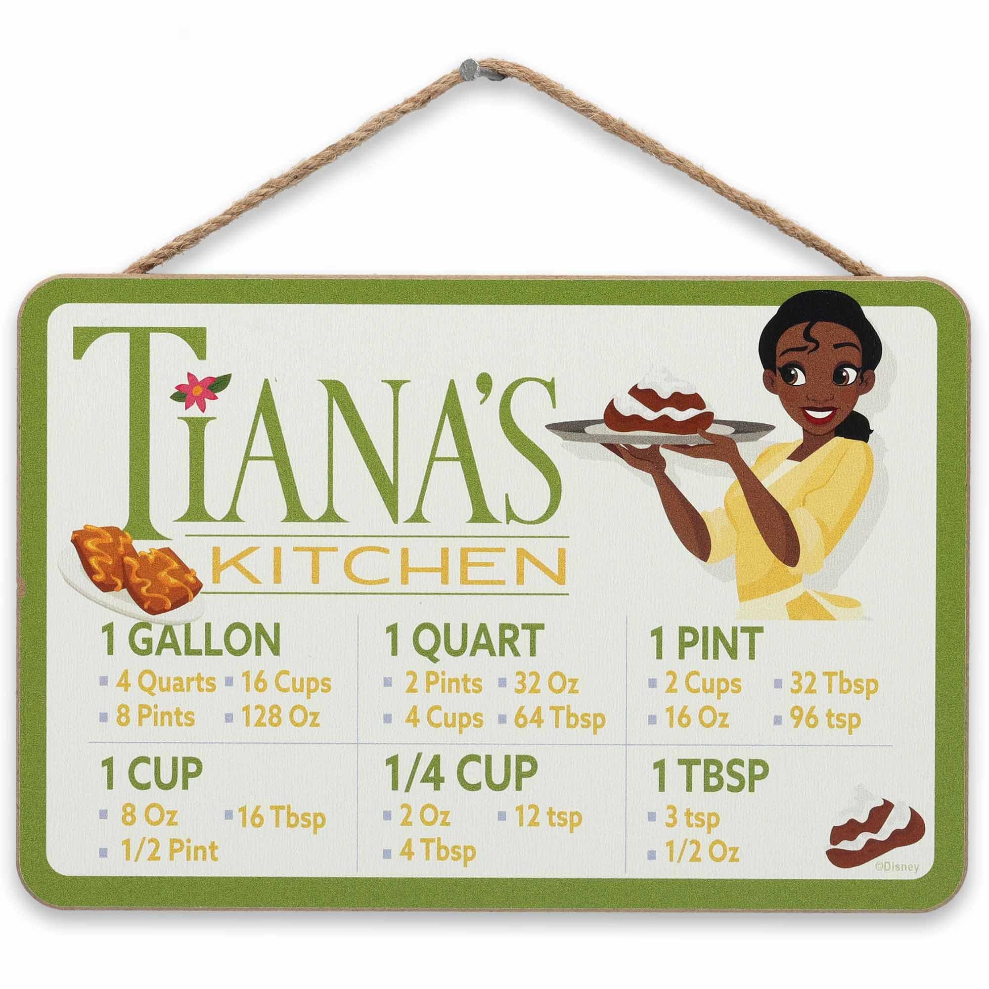 Disney The Princess and the Frog Tiana's Kitchen Hanging Wood Measuring Sign - Fun Tiana Kitchen Conversion Chart for Home