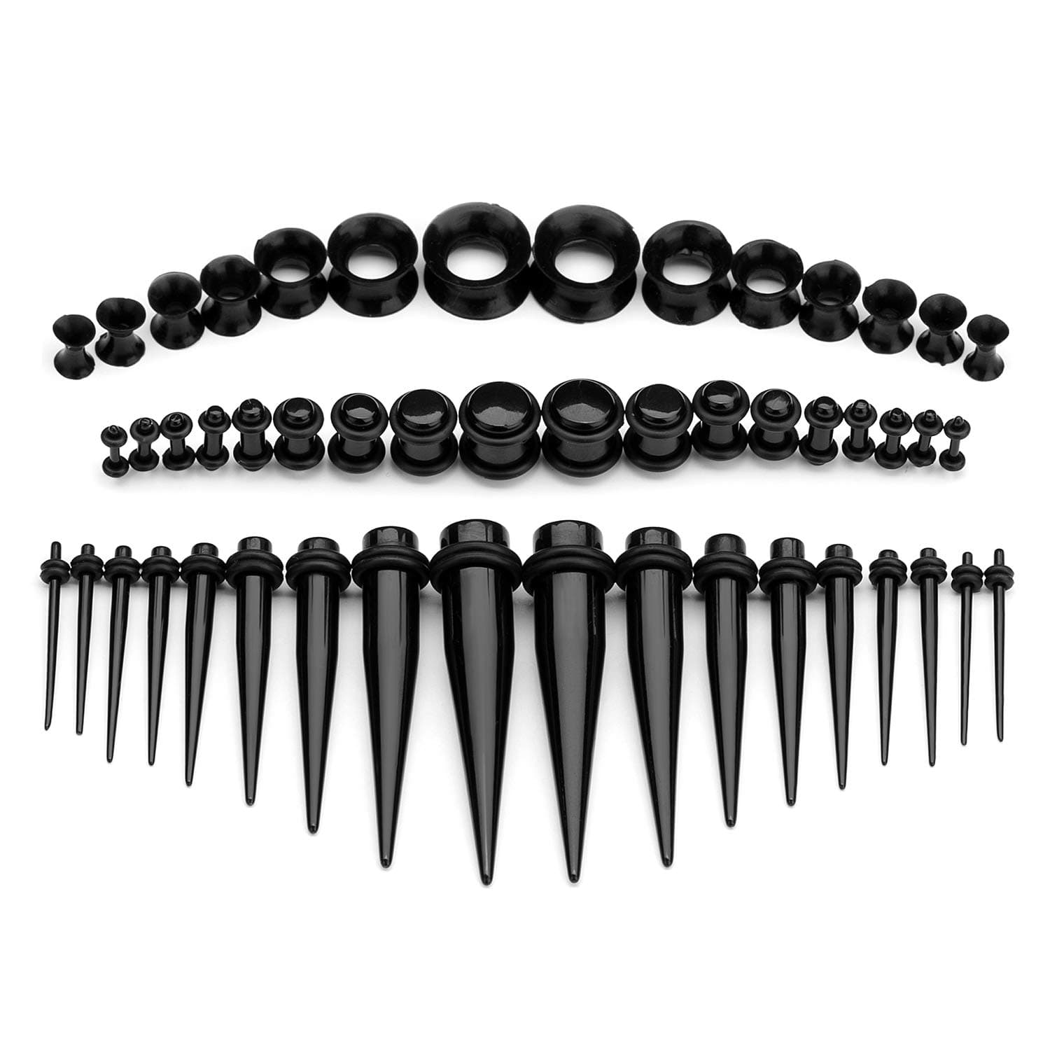 50pcs Ear Stretching Kit Silicone Tunnels Acrylic Tapers and Plugs 14G-00G Gauges Set Eyelet Expanders for Women Men Body Piercing Jewelry