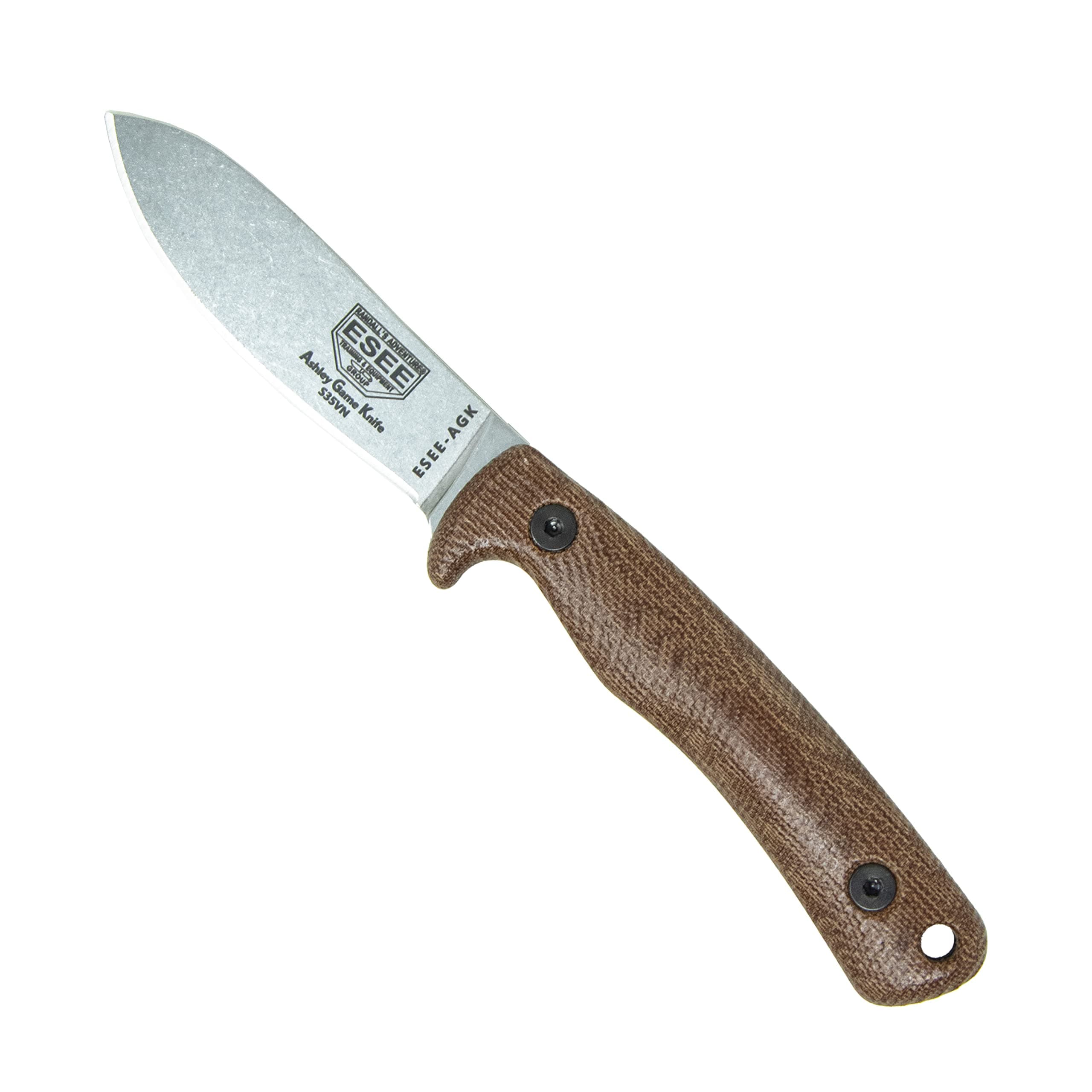 Knives Ashley Game Hunting Skinning Knife w/Sheath, Made in USA (Brown/S35V/Kydex Sheath)