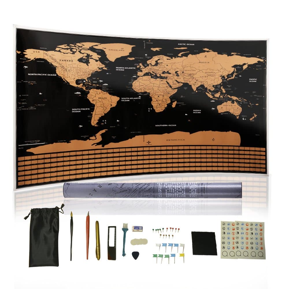 World Map For Tourist-Includes 13 Kinds Of Travel Accessories,Scratch Off Map of the World,Festival And Birthday Funny Gift For Her.Ideal Valentine's Day Gift For Him