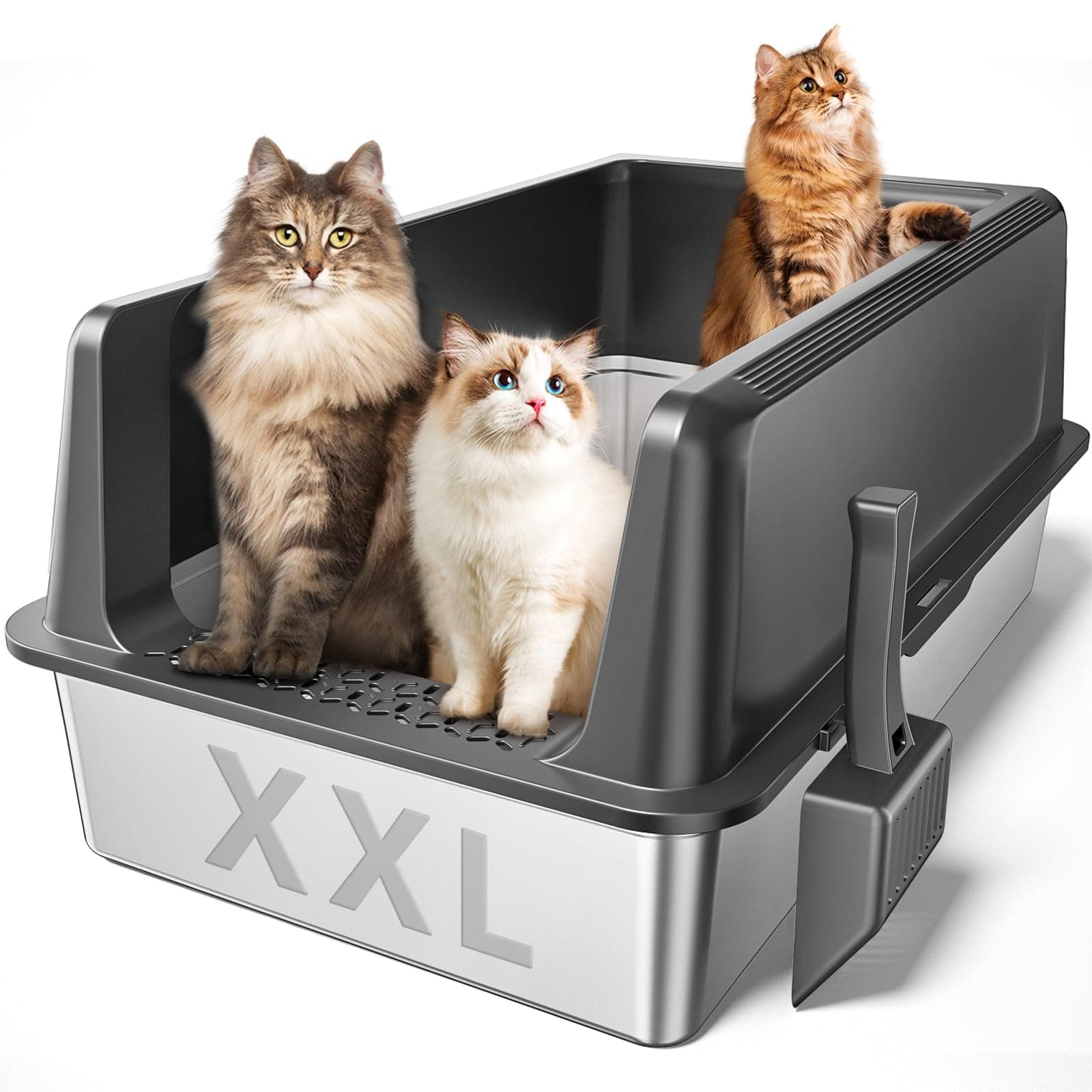 Zarler XXXL Stainless Steel Litter Box, Extra Large Cat Litter Boxes 27.8" L x 20" W x 12.9" H, Metal Litter Box with Lid for Multiple Cats, High Sided, Non-Sticky, Anti-Urine Leakage (Grey)