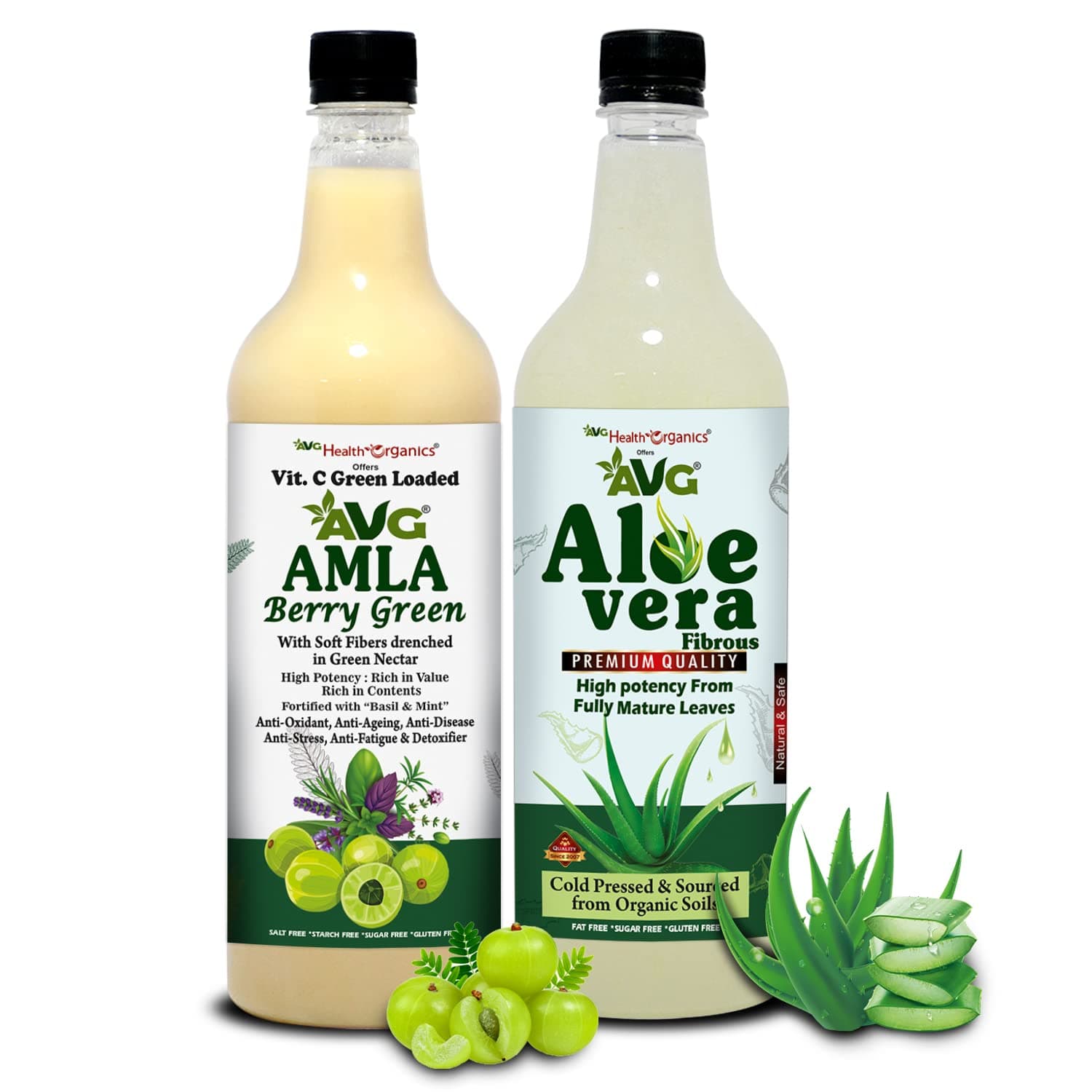 AVG Health OrganicsSugar-Free Amla Aloevera Juice Combo (1000ml x 2) | Natural Immunity Booster & Liver Detox Drink, Rich in Vitamin C