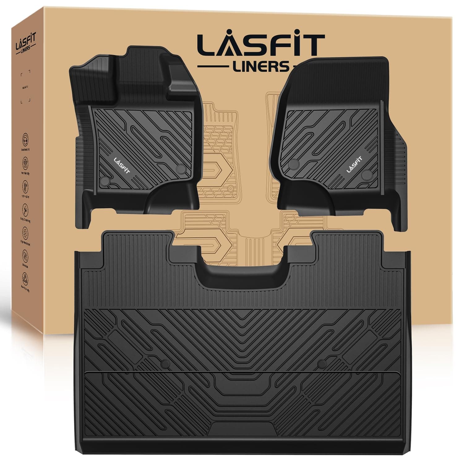 LASFIT Floor Mats Fit for 2015-2023 Ford F-150/ F150 Lightning SuperCrew Cab (Not Fit Rear Seat with Under-Seat Fold Flat Storage), All Weather TPE Truck Liners