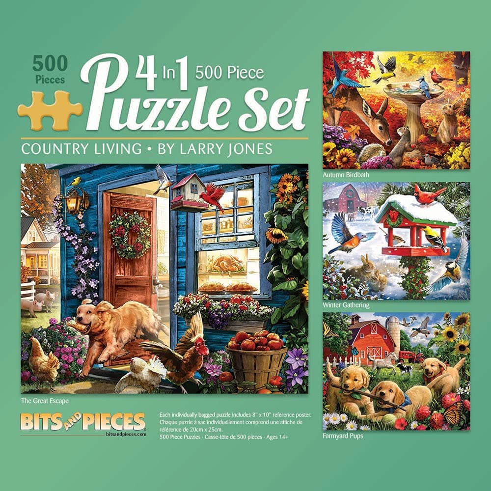 Bits and Pieces – 4-in-1 Multi-Pack - 500 Piece Jigsaw Puzzles for Adults – 500 pc Winter Spring Summer Fall Seasons Puzzle Set Bundle by Artist Larry Jones - 16"x20" (41cm x 51cm)