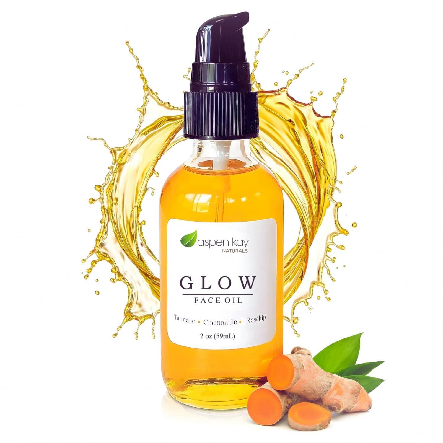 Glow - Turmeric & Rosehip Face Oil, Natural & Organic Face Moisturizer with Turmeric, Camellia, Sea Buckthorn and Chamomile - Facial Serum - 2 oz