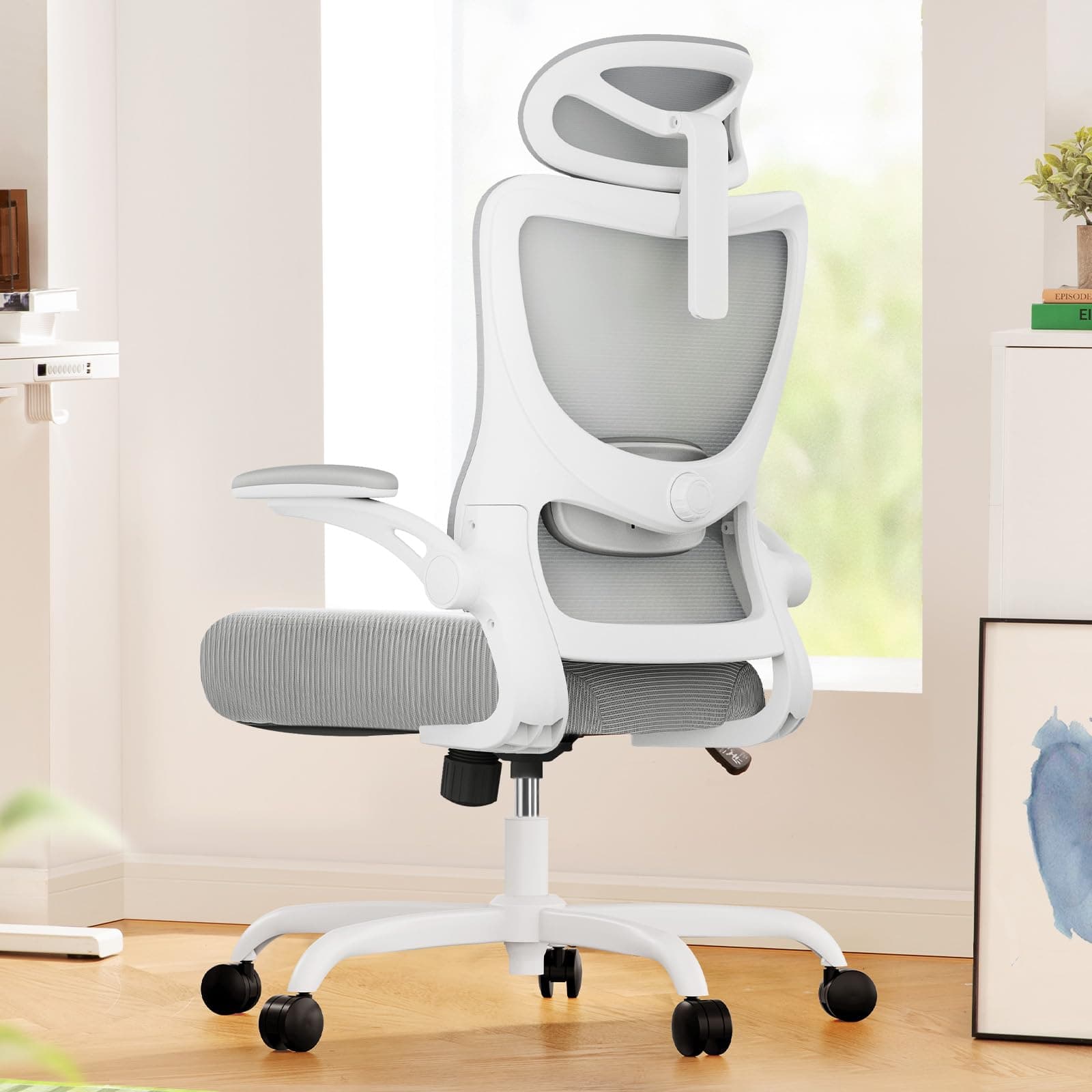 Ergonomic Office Chair: Office Computer Desk Chair with High Back Mesh and Adjustable Lumbar Support Rolling Work Swivel Task Chairs with Wheel 3D Armrests and Headrest