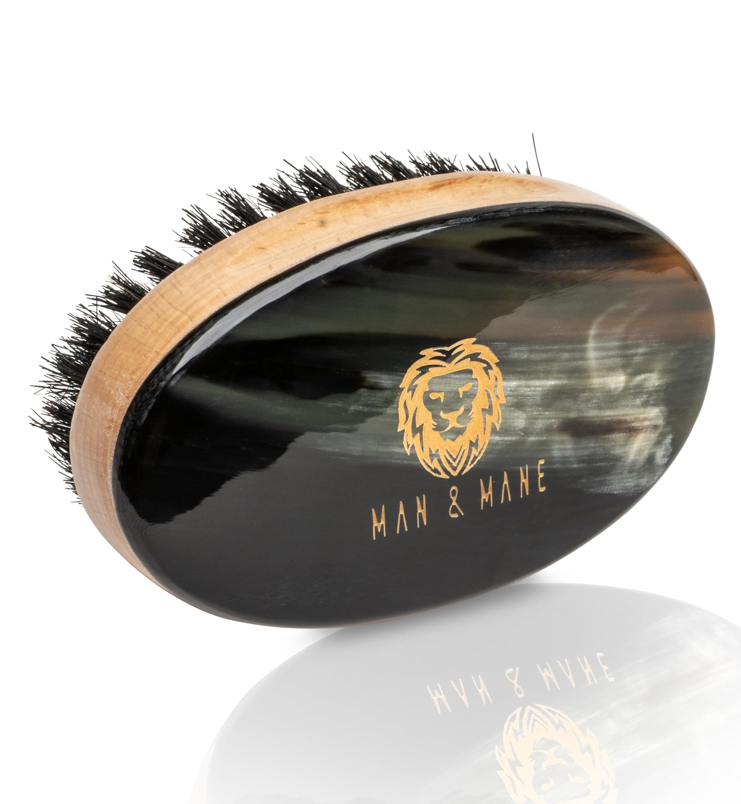 Premium Handmade Oxhorn & Beechwood Military Style Medium Stiff Natural Boar Bristle Men’s Hair Brush for Facial Hair & Beard Care