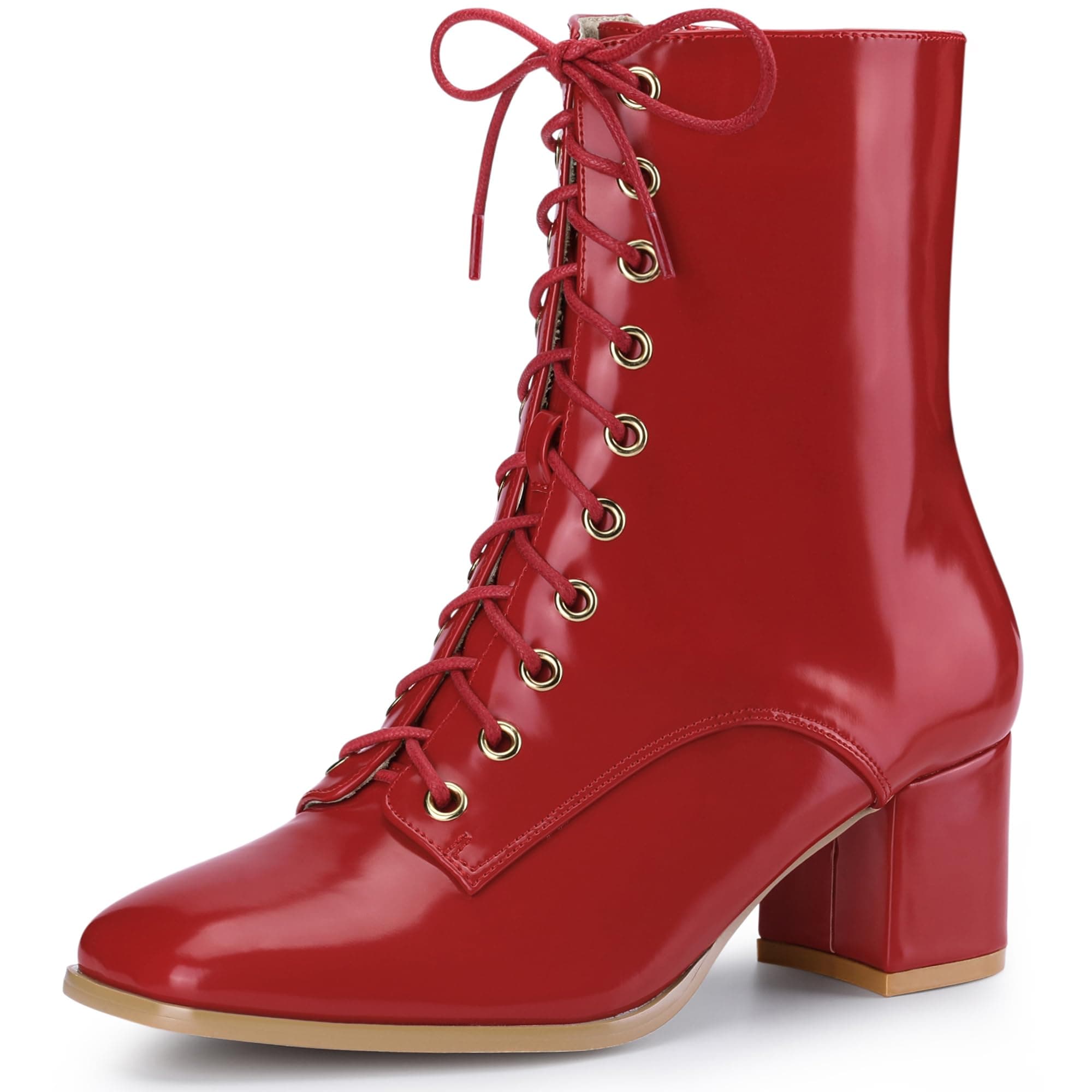 Allegra K Women's Lace Up Square Toe Chunky Heels Ankle Combat Boots