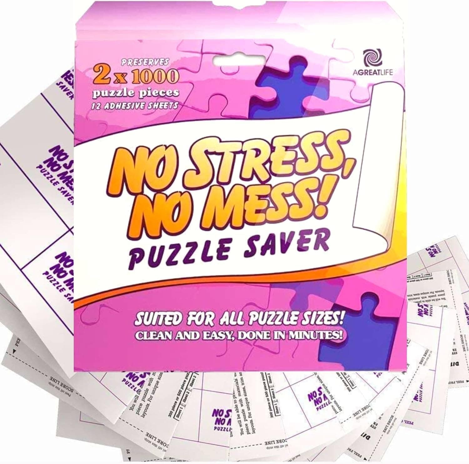 aGreatLife Jigsaw Puzzle Saver: Glue for Puzzle 12 - Sheet Peel and Stick Preserve and Hang Your Masterpiece Without Hassle - Easily Frame Most Boards with a Strong Adhesive That Lasts