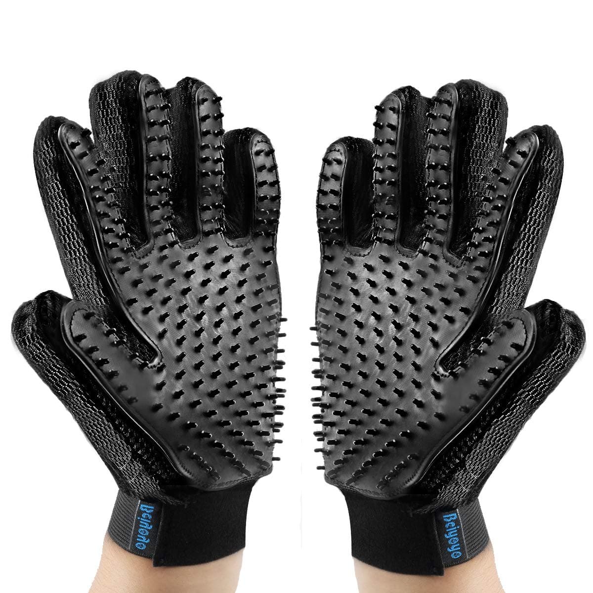 Beiyoyo Pet Grooming Gloves, Cat Dog Hair Removal Gentle Deshedding Bath Massage Tool for Long & Short Fur Remover (Left and Right Hand) (Black)