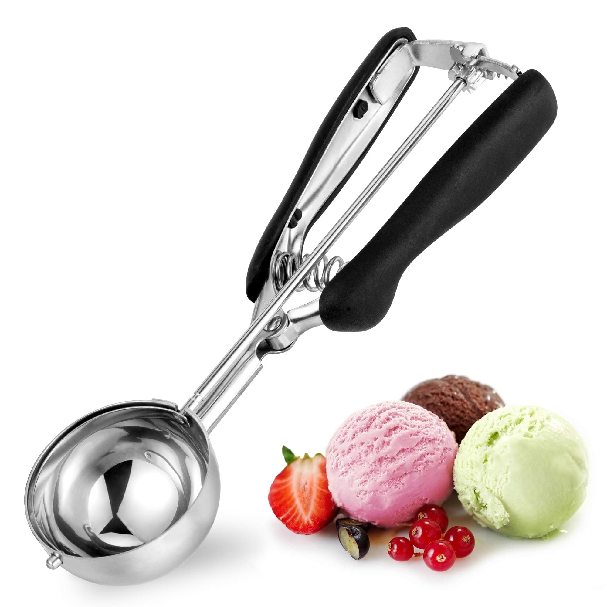 TJ POP Extra Large Cookie Scoop 4 Tbsp, Professional Big Ice Cream Scoop Stainless Steel 60MM, Cookie Dough Cupcake Muffin Scoop for Baking, Good Soft Grips, Quick Trigger Release, 60ml (4 Tablespoon)