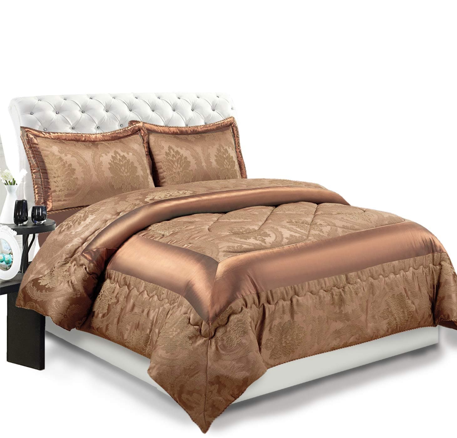 Sunrise Bedding Quilted Bedspread 3 Piece Betty Jacquard Double,King and Super King Bedding Set (Caramel, Double(220 x 240 cm) 87 x 95 Inch)