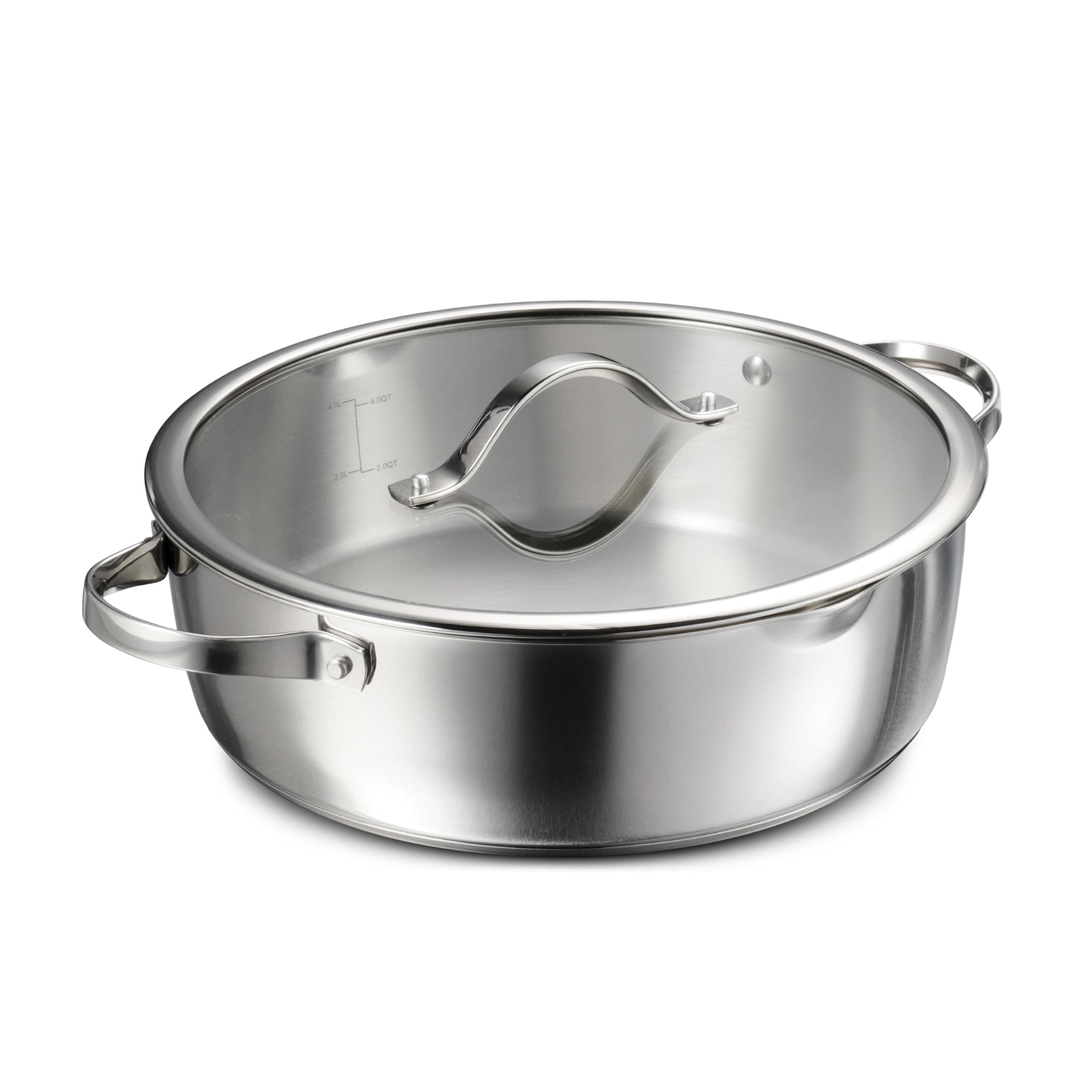 Tramontina Tempo Tri-Ply Base Stainless Steel 6-Quart Braiser Pan with Glass Lid, Induction-Ready, Oven-Safe, Dishwasher-Safe