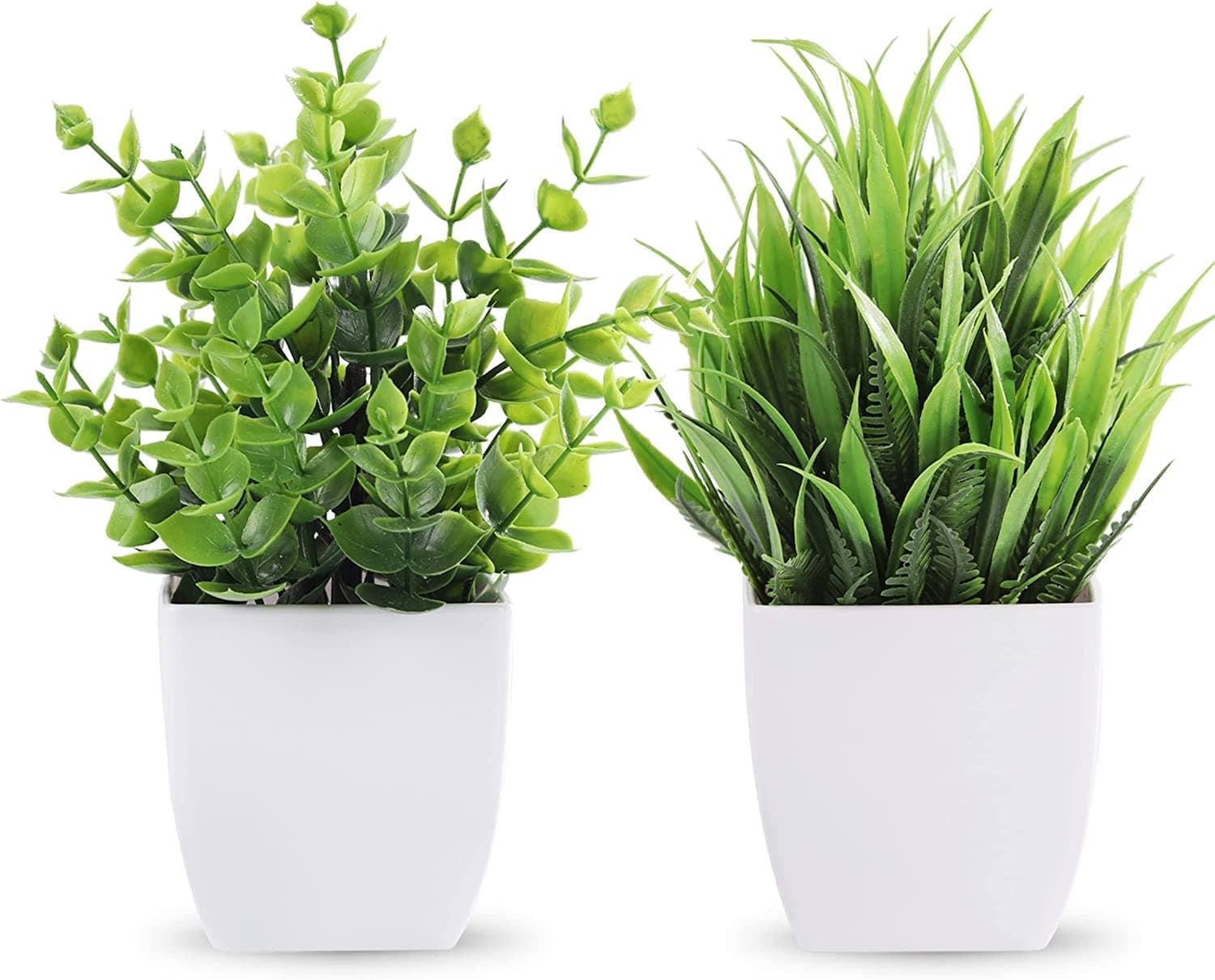 Artificial Potted Plants, 2 Pack Artificial Plastic Eucalyptus Plants Small Indoor Potted Houseplants, Small Faux Plants For Home Decor Bathroom Office Farmhouse (Set 0F 2), multi-colour