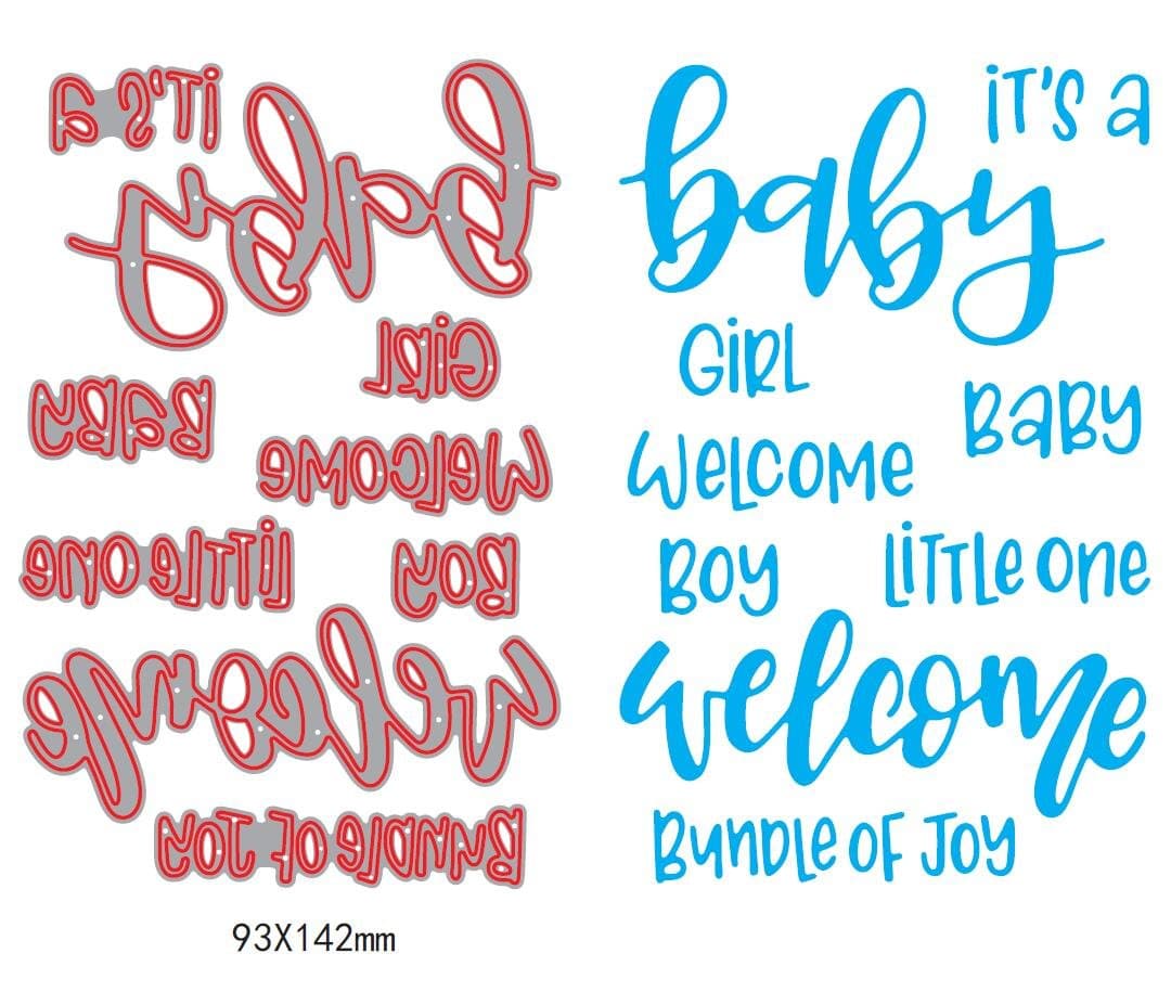 1set Welcome it is a Baby Girl boy Sentiment Dies cuttings+ Clear Stamp Metal Scrapbooking Stencils Die for DIY Embossing Photo Album Decorative DIY Paper Cards Making Craft