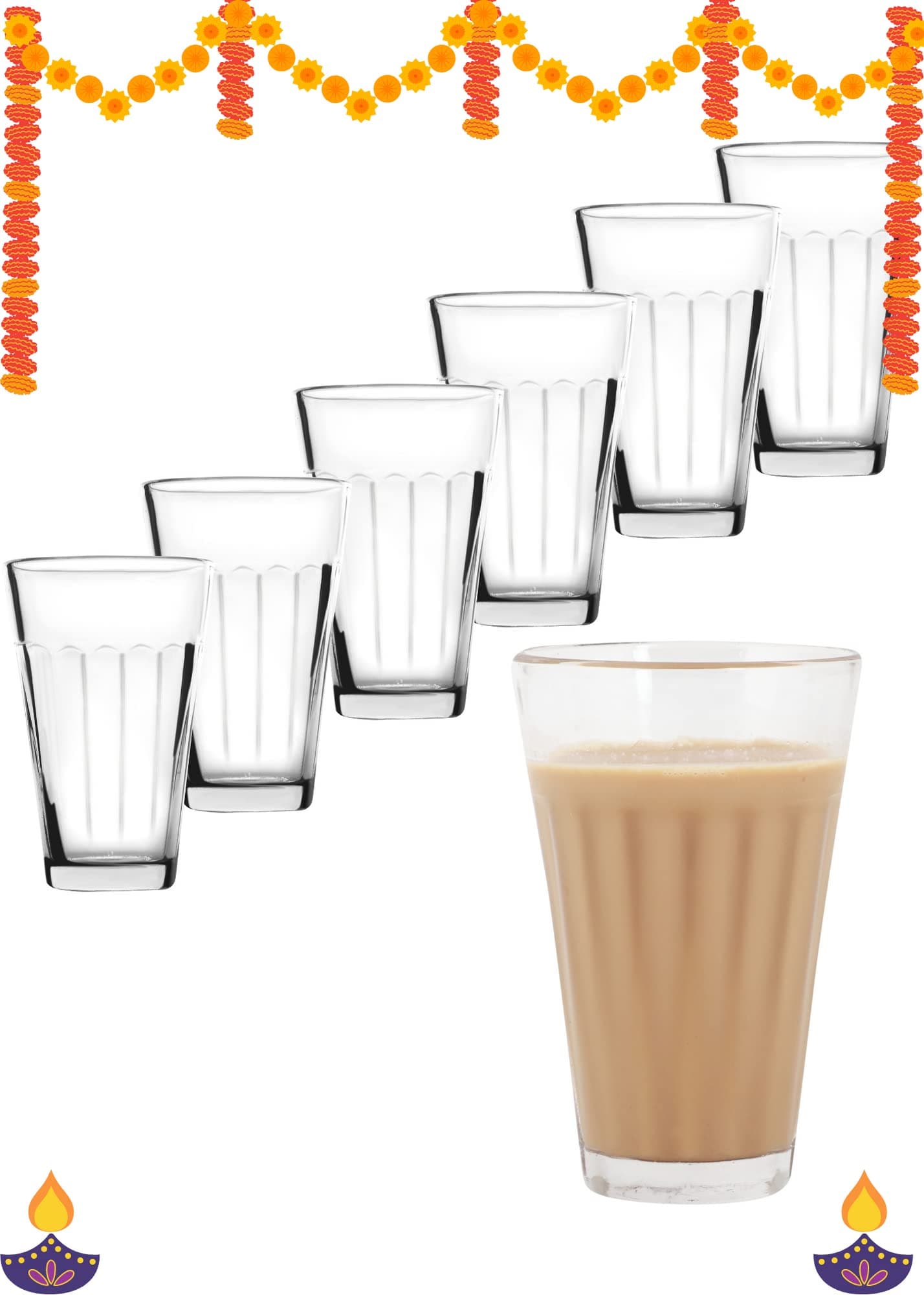 Glass Cutting Chai Glasses Tea Glass Coffee Cups Mugs 125 Ml Set of 6 Transparent