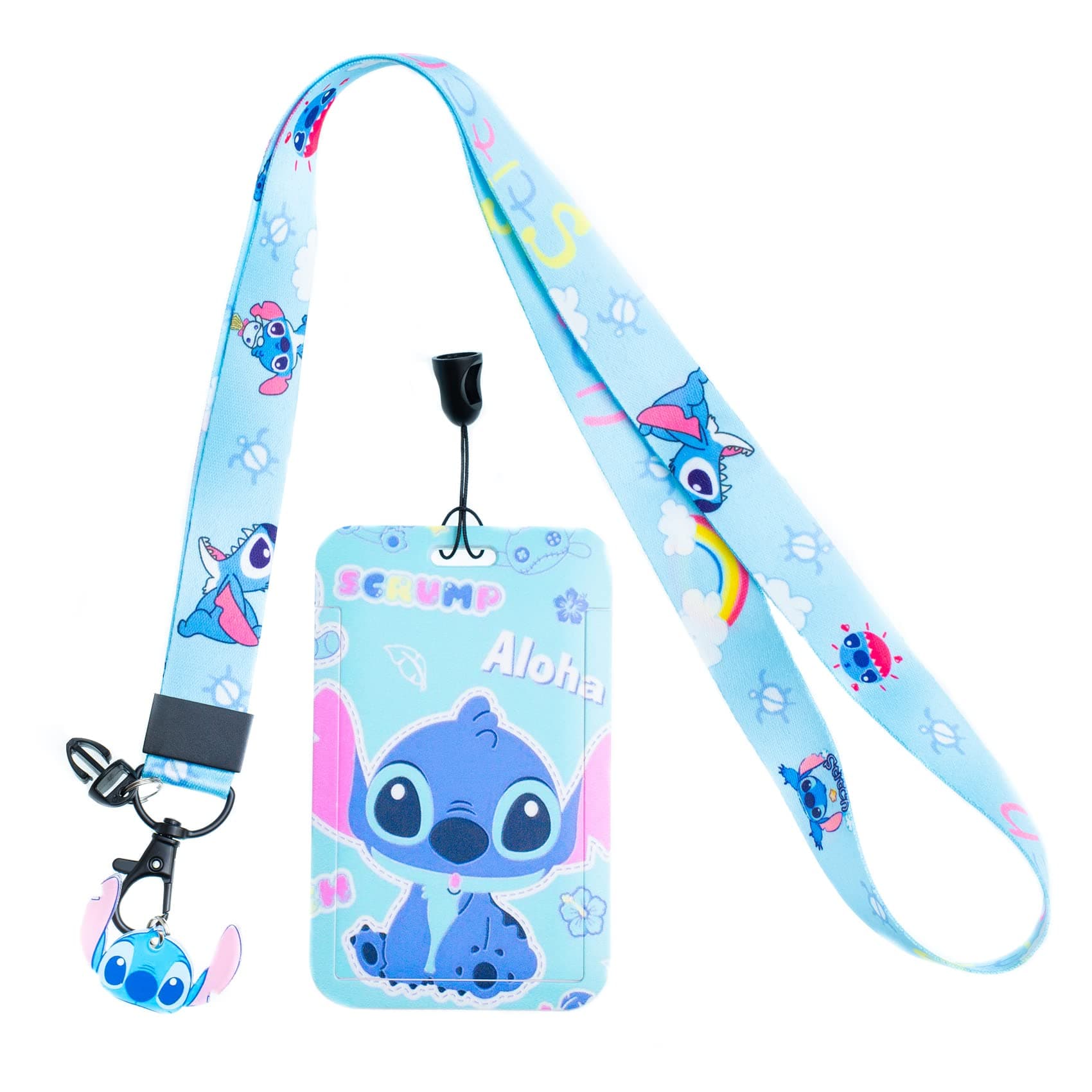 Cartoon Lanyard ID Holder Kawaii Cat Key Card Cute Badge Holder with Lanyards for Girls Women Gift (Blue)
