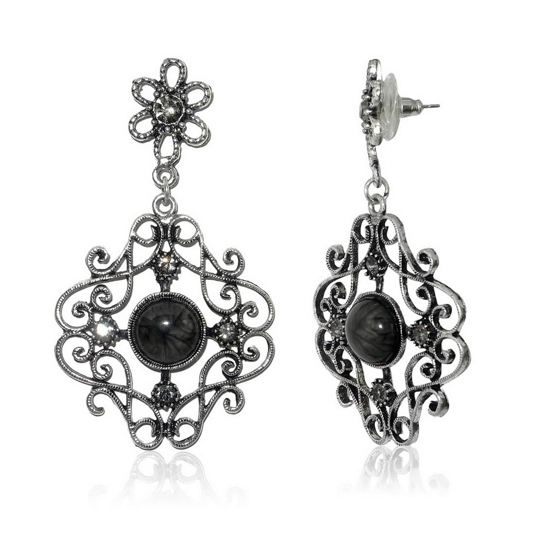 Ladies Silver Hollow Agate & CZ Charm Stud Earrings Jewellery
