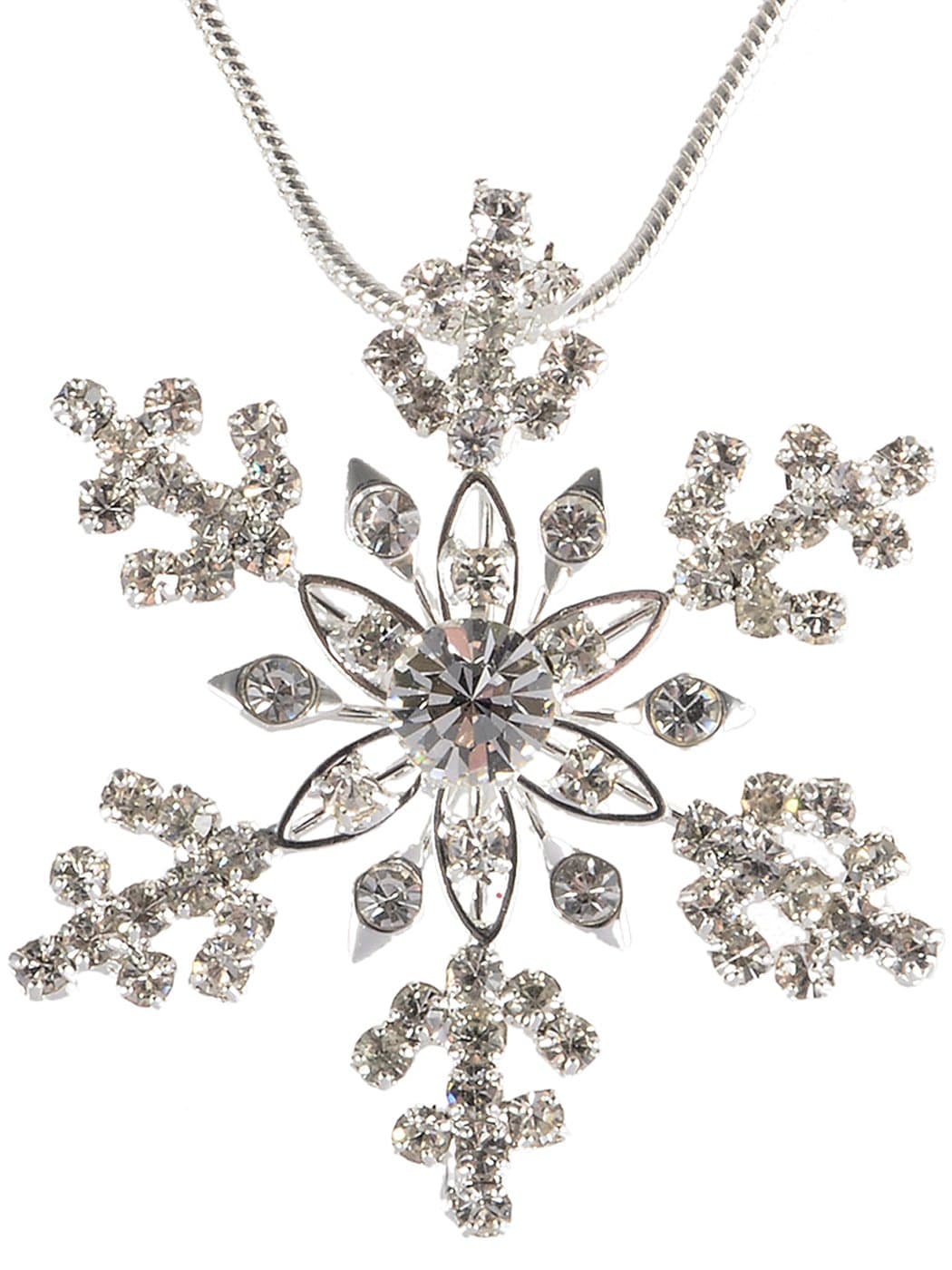 Alilang Silvery Tone Crystal Clear Colored Rhinestones Snowlake Winter Chain Necklace Pendant