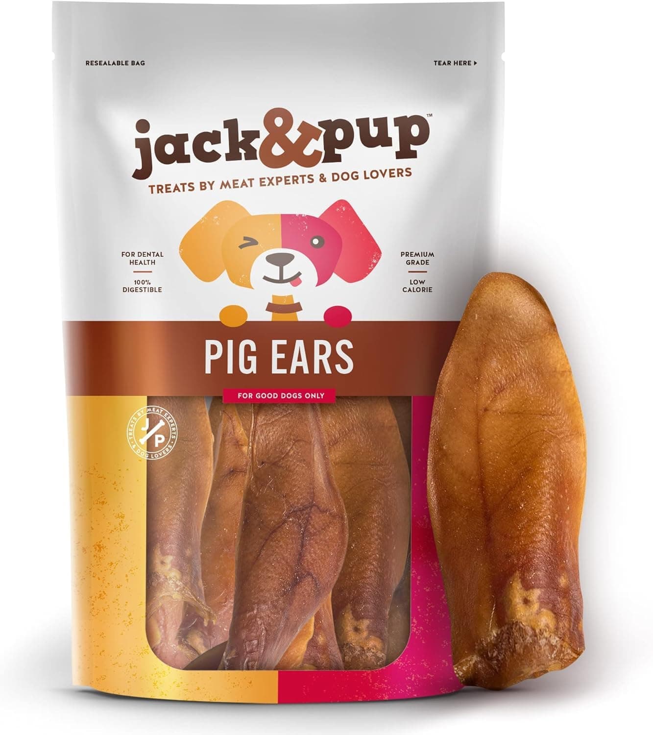 Jack&Pup Whole Pig Ears for Dogs (10 Pack) - All Natural Single Ingredient Extra Thick Large Pigs Ears - Premium Dog Pig Ear Treats - Natural Dog Pork Chews; Excellent Rawhide Alternative