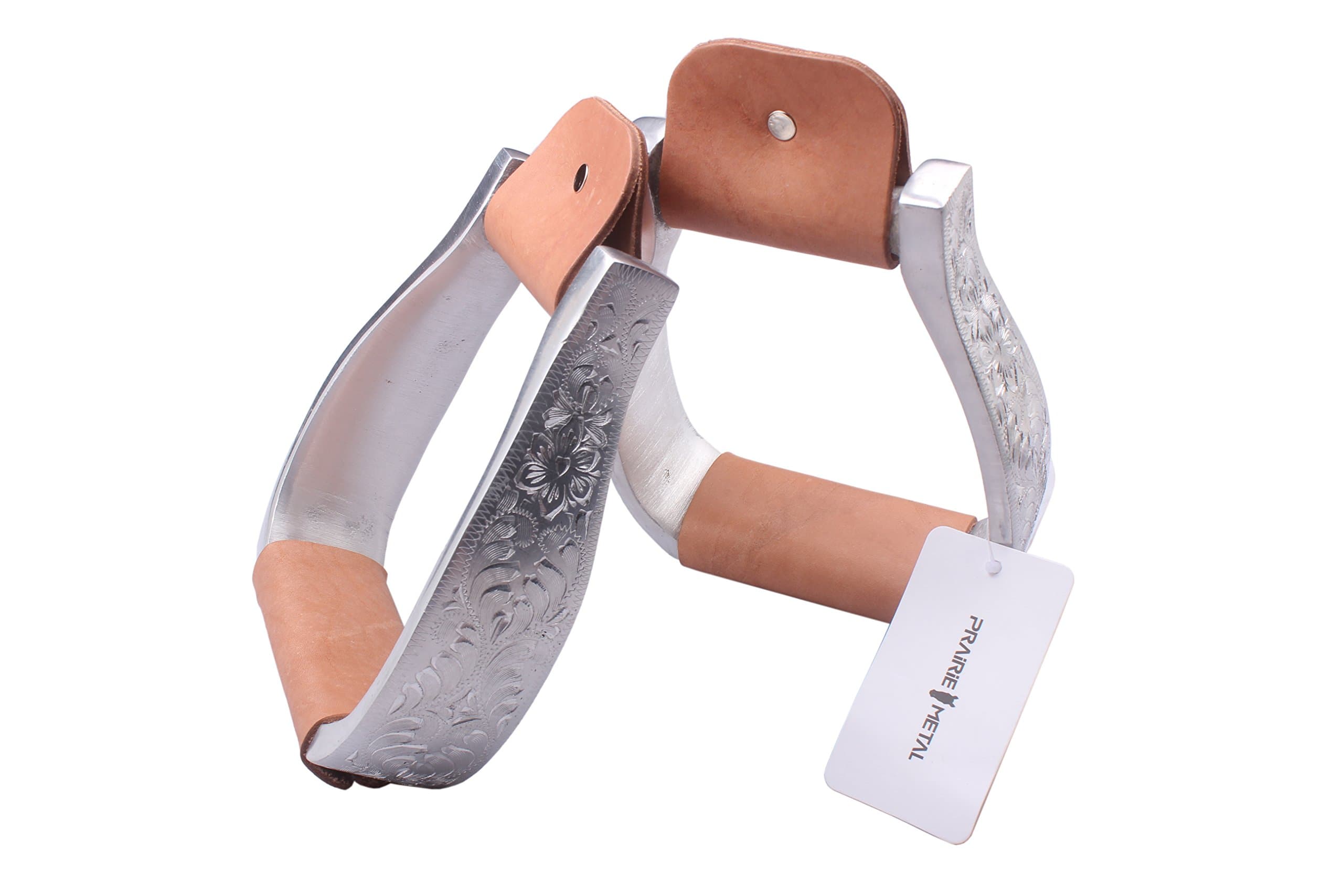 PRAIRIE METAL HORSE Stirrups PRO Equestrian - WESTERN ENGRAVED STYLISH - Aluminum - WIDE suits BIG BOOT - NEW HORSE TACK - LIGHT WEIGHT - STRONG ROBUST DESIGN - SAFE RELIABLE - LEATHER TREAD
