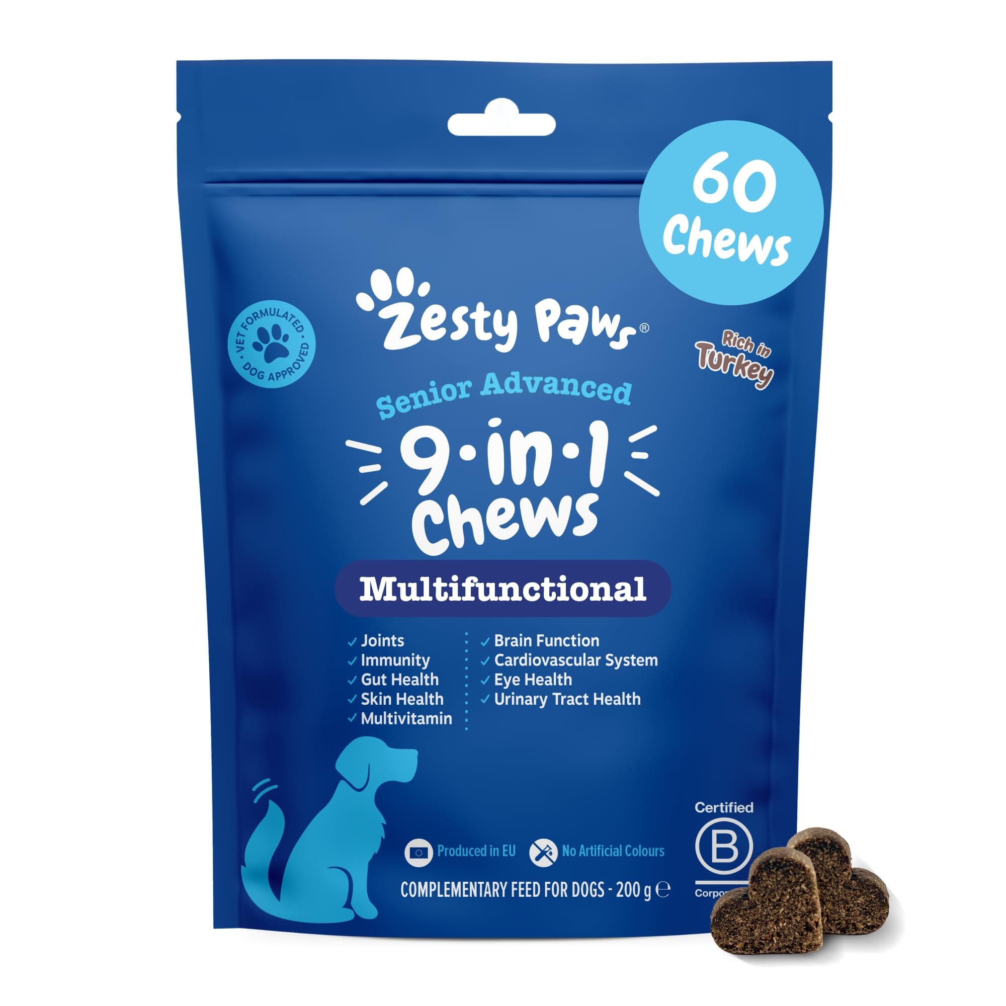 Zesty Paws 9 in 1 Multivitamins for Senior Dogs | Supports Joints, Skin, Eyes, Brain Function, Immune System, Urinary Tract, Heart & Gut Health| Vitamin A, B & C, Folic Acid, Biotin | 60 Chews