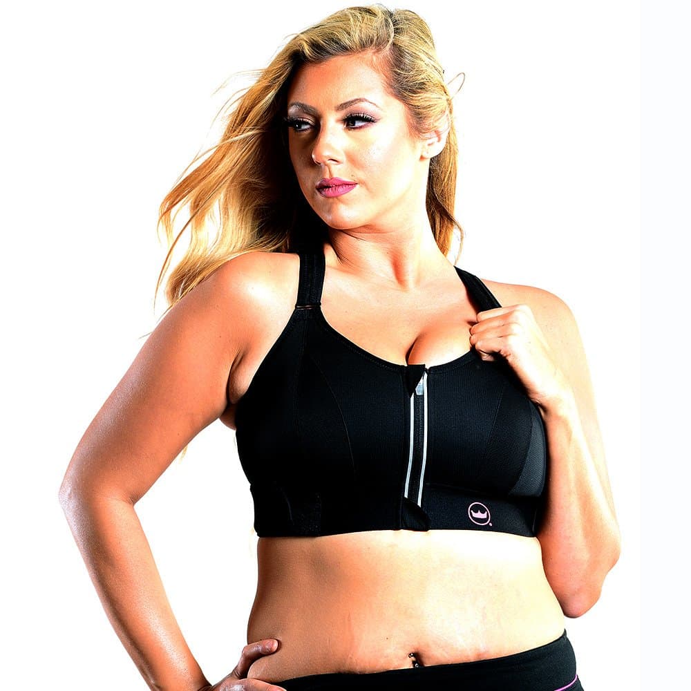 SHEFIT Ultimate Adjustable High-Impact Sports Bra for Women with Zip Front, Black, 1X (1Luxe)