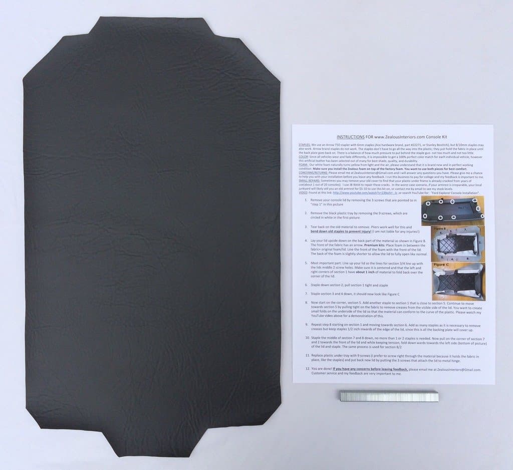 Ford Explorer armrest Console Replacement Cover with Staples - Dark Charcoal Gray