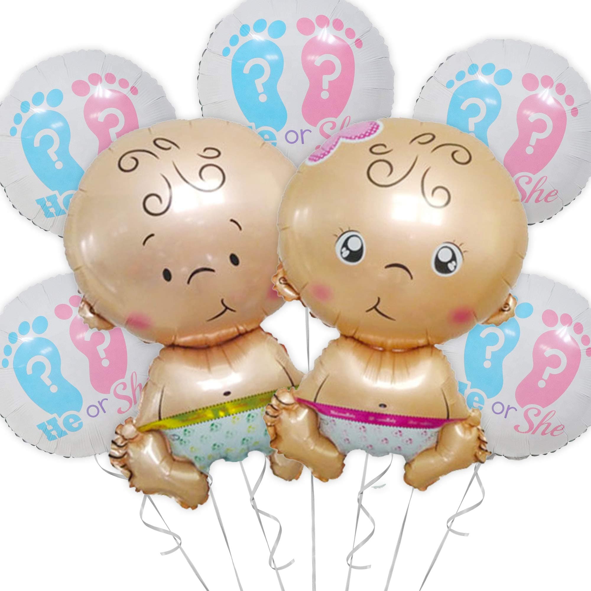 OMG Party Factory - Gender Reveal Balloons | Party Decorations for Baby Announcement Supplies | Girl or Boy? In Pink & Blue | Perfect He or She? Themed Mylar Foil Helium Balloon Babies Set
