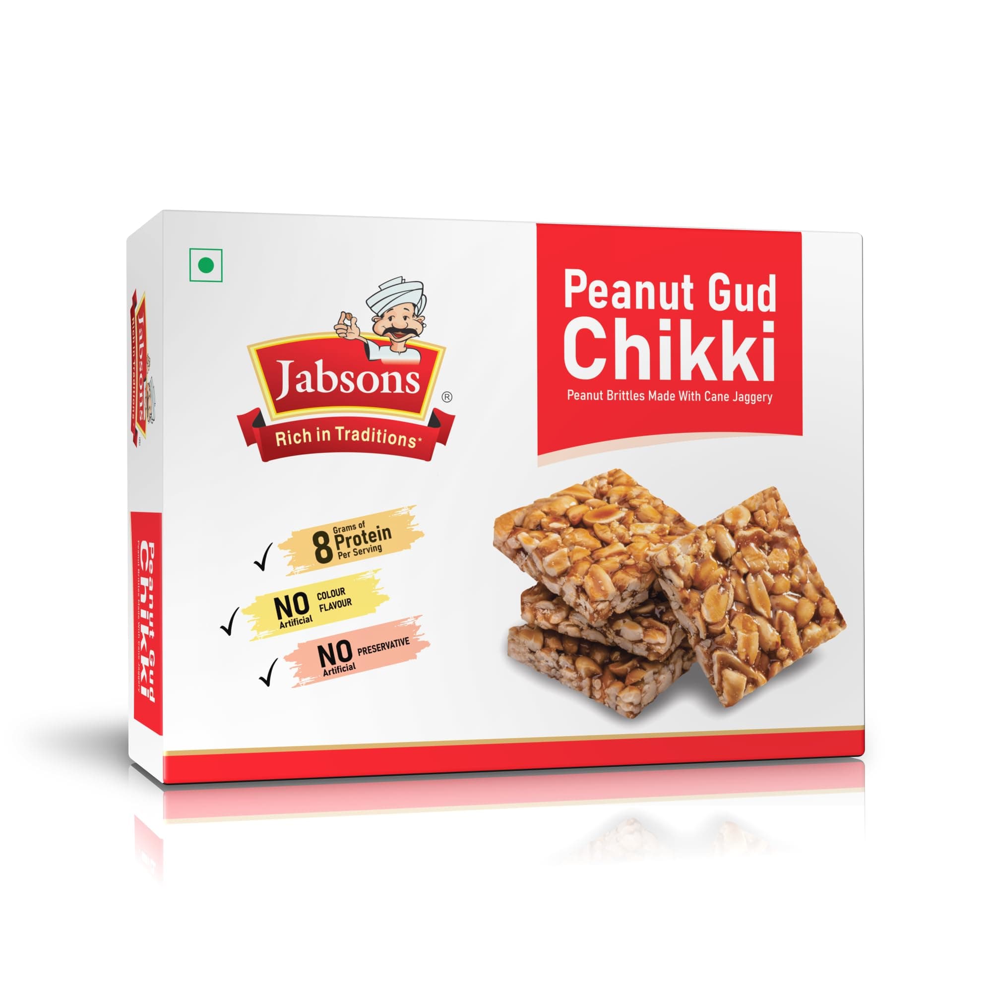 Jabsons Peanut Gud Chikki 400g | Classic Indian Sweet Bar with Peanuts & Jaggery | Healthy Protein Snack | No Preservatives