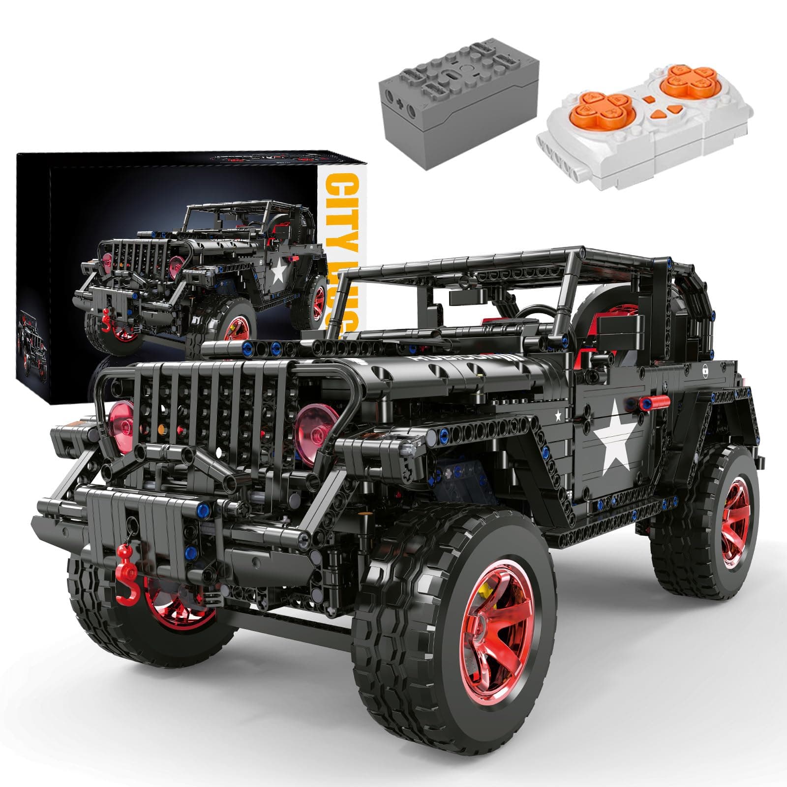 RC Off-Road SUV Wrangler Black Warrior Building Kits, 1/8 Scale Pickup Truck with Lights, 2.4G Remote Control Car Building Blocks, Toys Gift for Technical Enthusiasts Adults & Teens Age 14+(2272PCS)