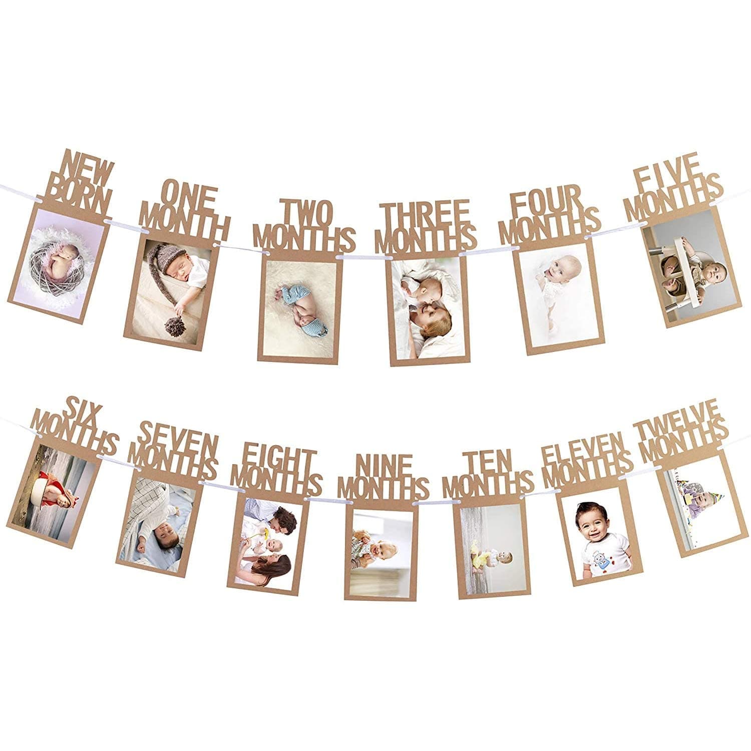 BrainGiggles 1-12 Month Photo Banner for 1st Birthday Decorations for Boys and Girls - 1st Birthday Photo Banner (Brown)