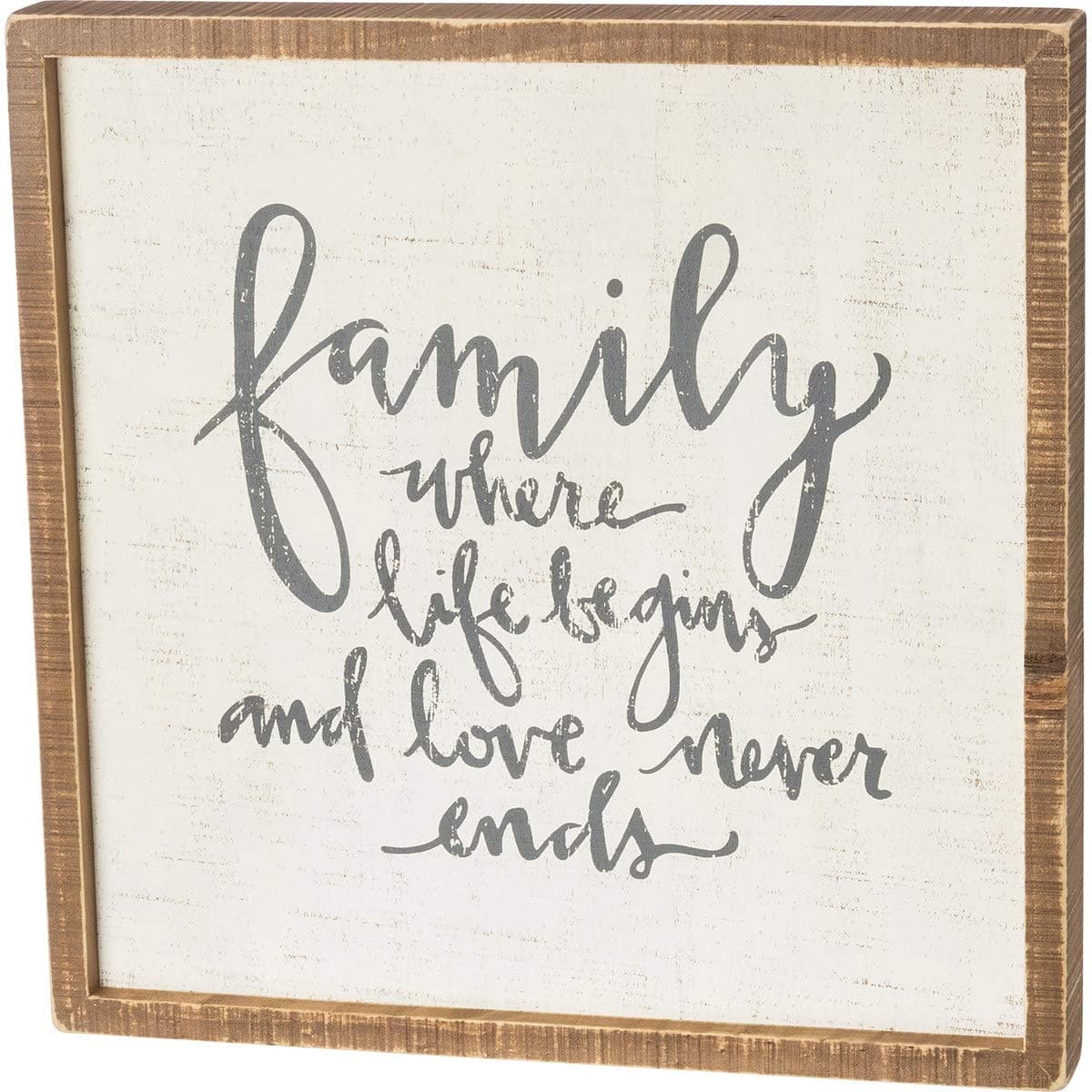 Box Sign, Wood, Family-Where Life Begins, 15 x 15-Inches