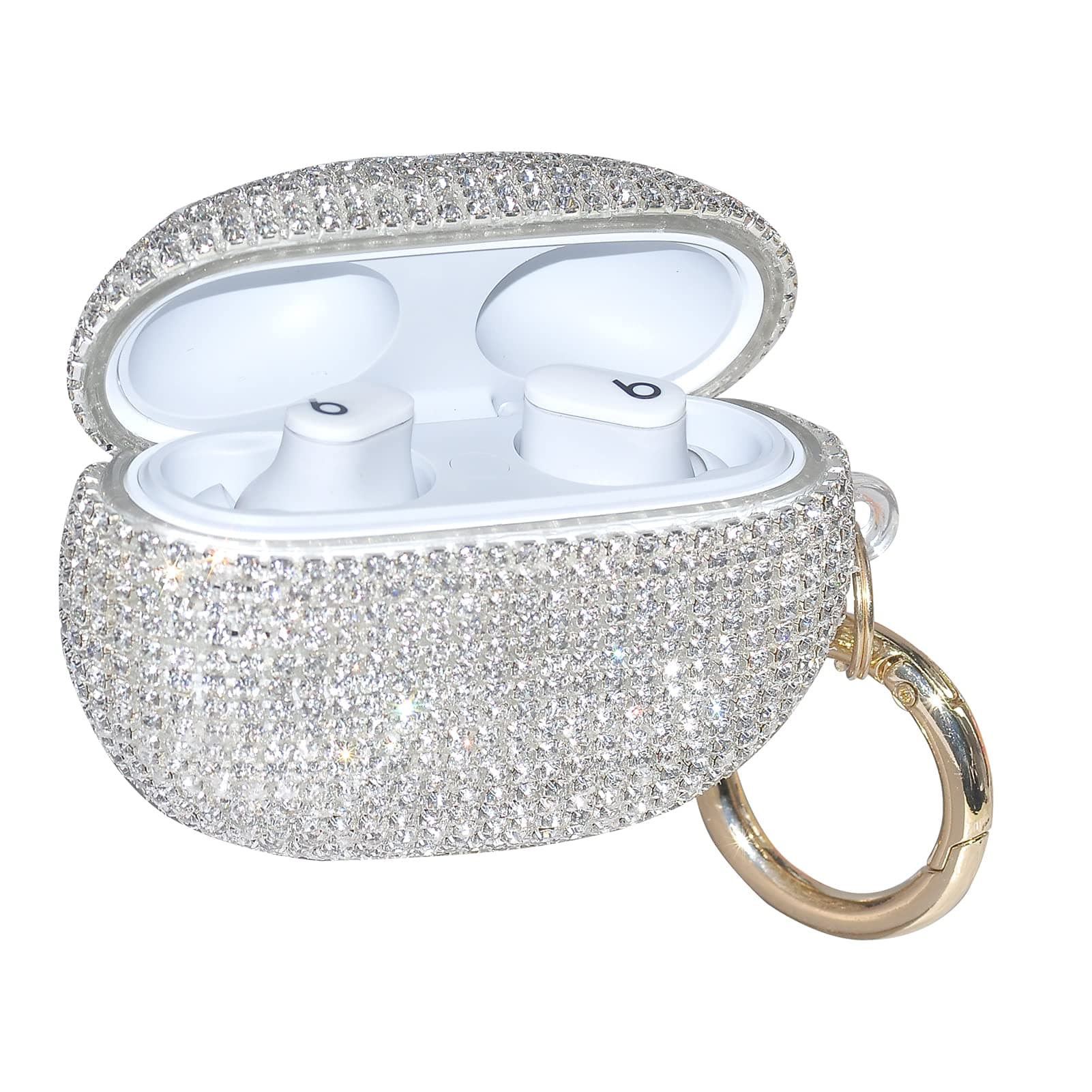 New in 2021 Apple Beats Studio Buds Case Sparkly Diamond Beats Studio Buds Case with Keychain, Shockproof Protective Premium Bling Rhinestone Cover Skin for Beats Studio Buds Charging Case